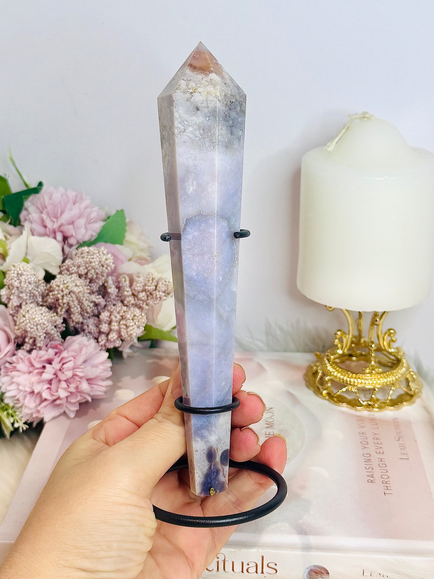 Agate Tower | Wand 18cm On Stand