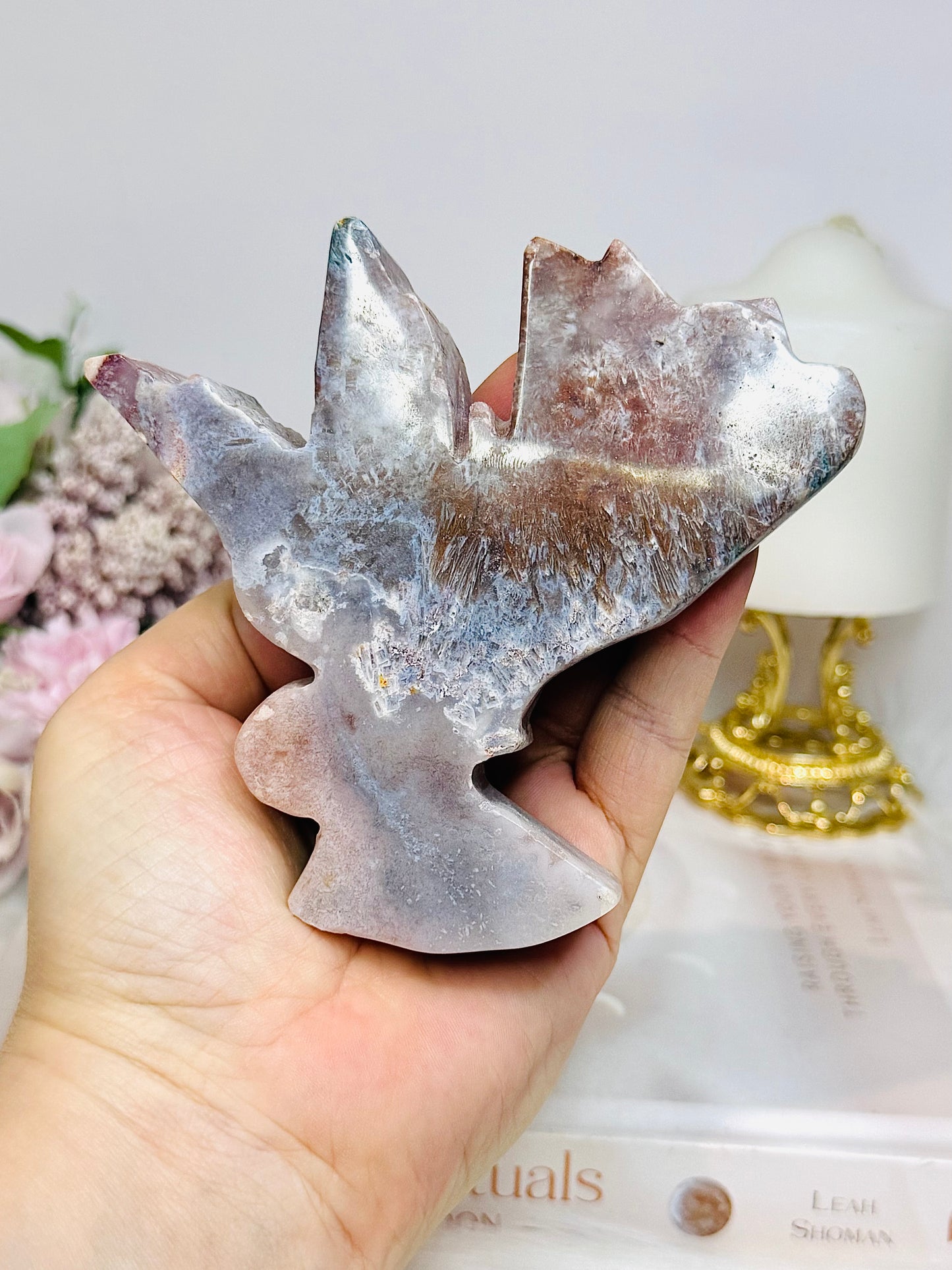 Chunky Large Pink Amethyst Carved Fairy 11cm 357g (does not stand)