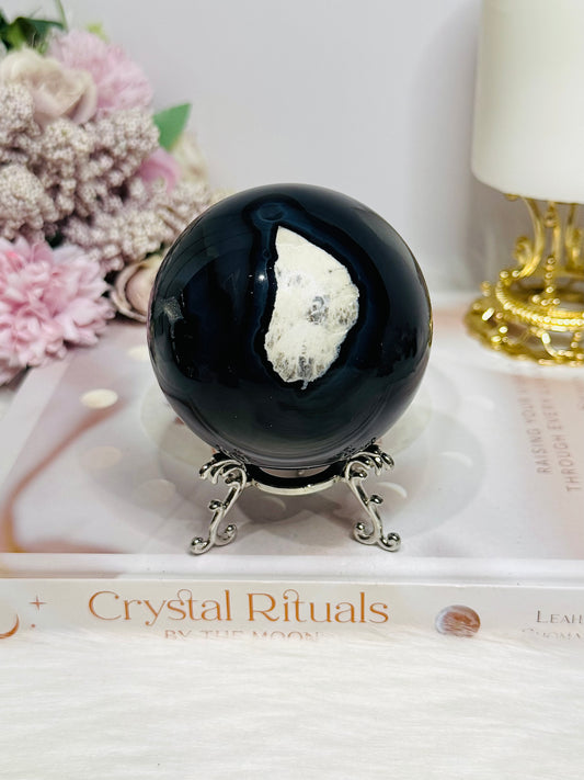 Natural Volcano Agate Druzy Sphere UV Reactive On Stand 489g