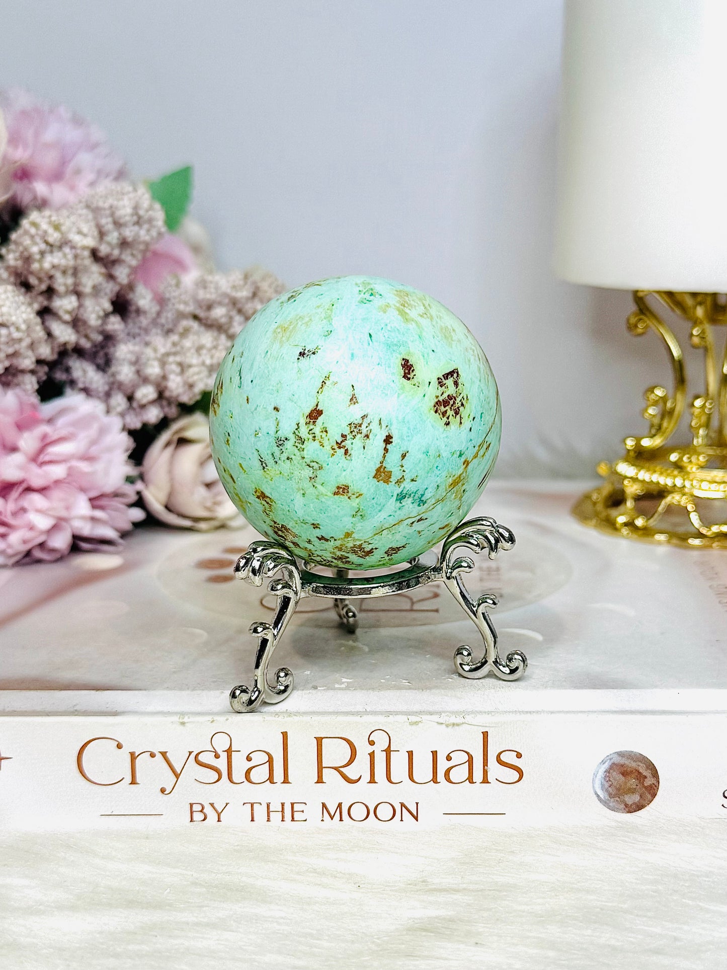 A Rare Stone ~ Genuine Inca Turquoise Sphere On Stand 170g