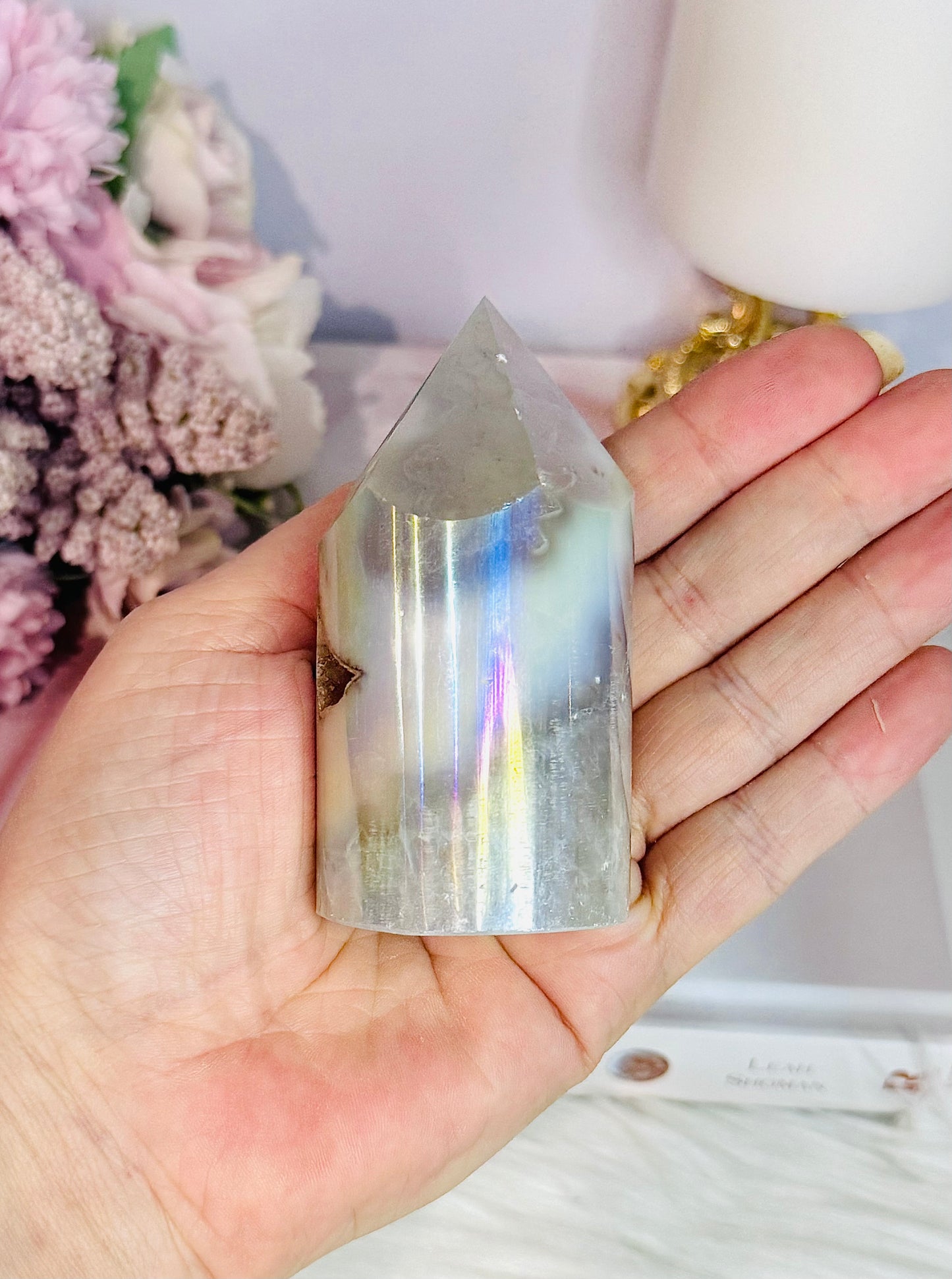 Beautiful 8cm Chunky Angel Aura Druzy Agate Tower | Cylinder