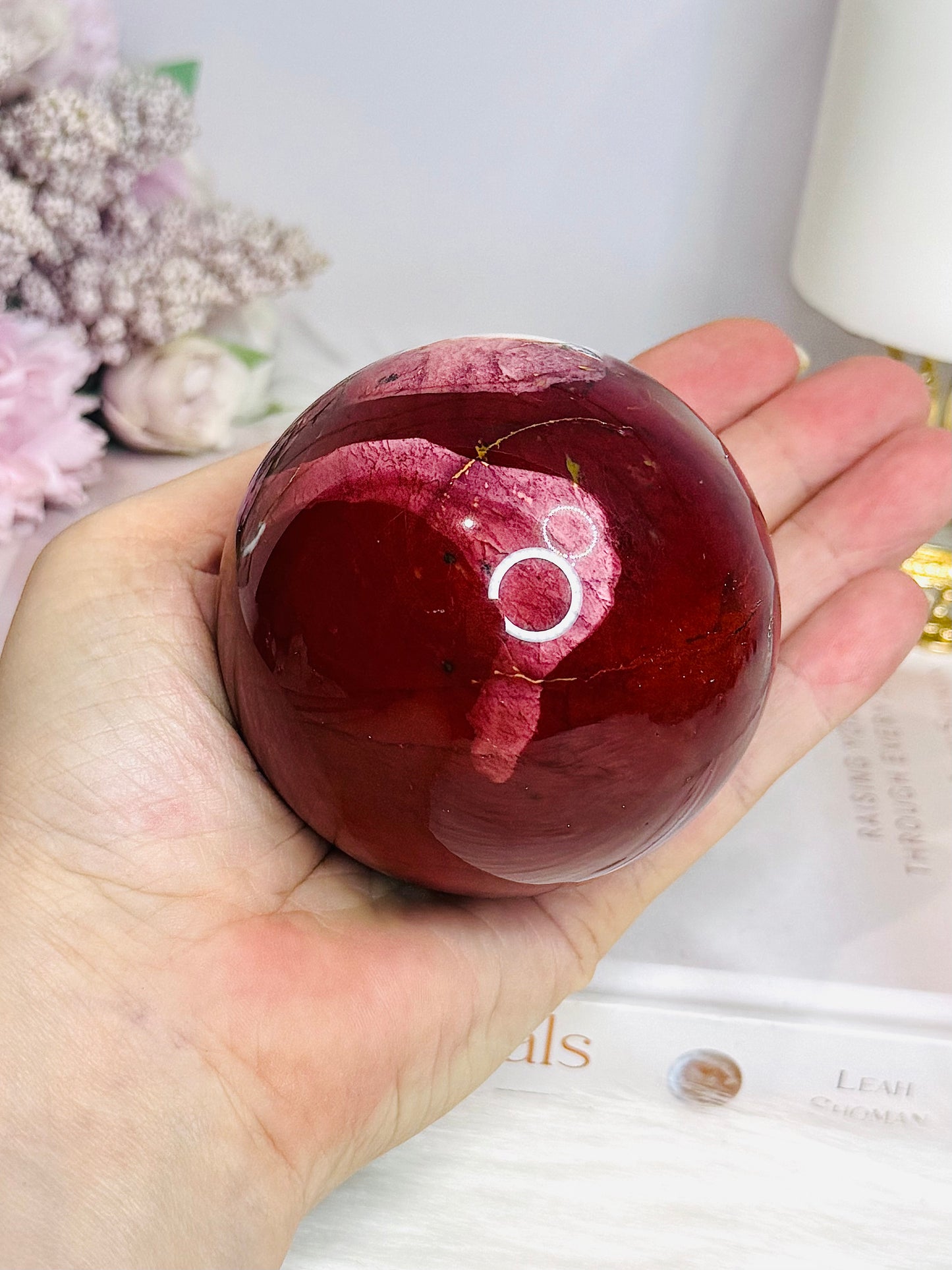 Large Mookaite Jasper Sphere on Stand 515g