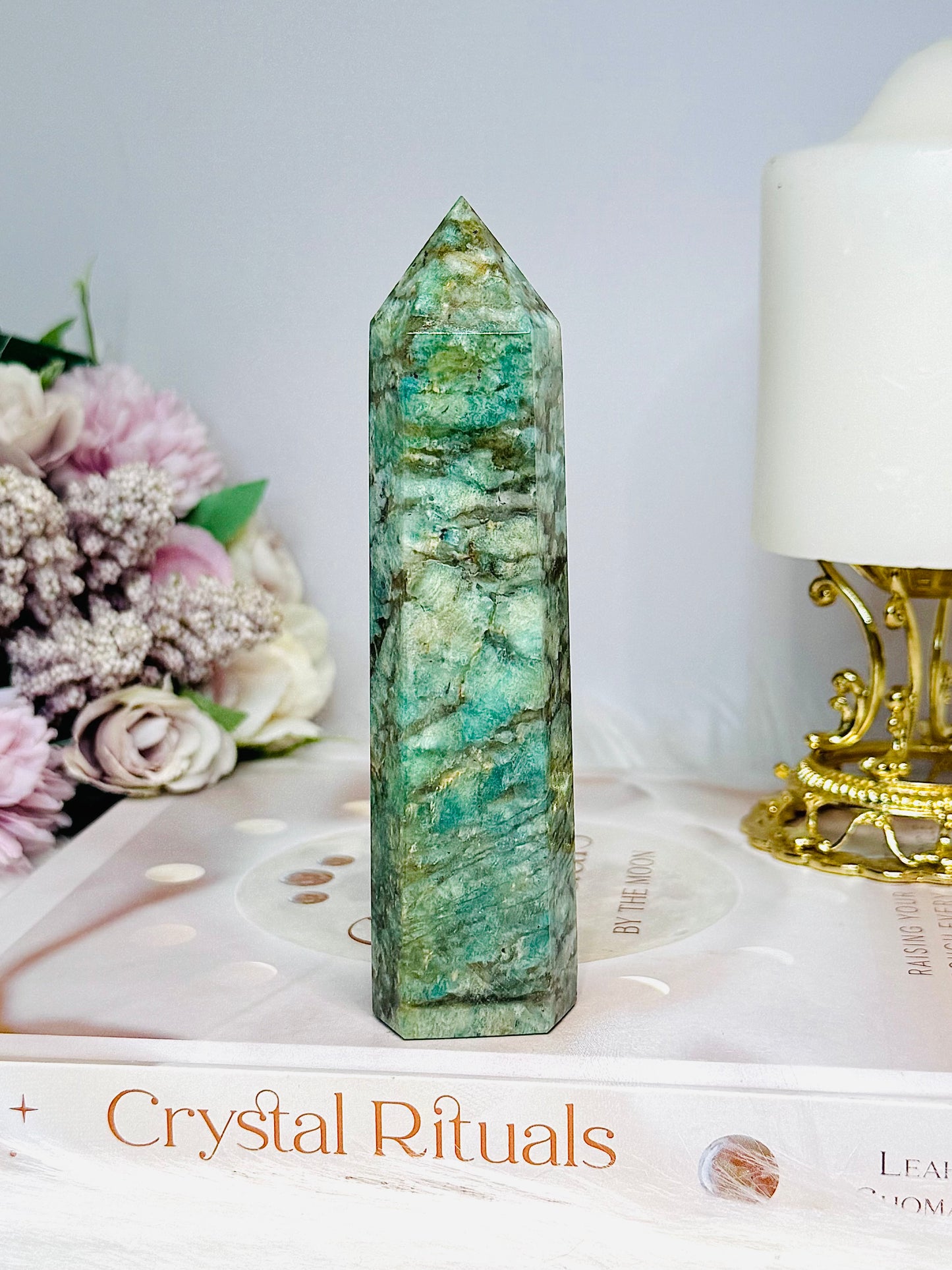 Amazonite with Smokey Quartz Tower 13cm