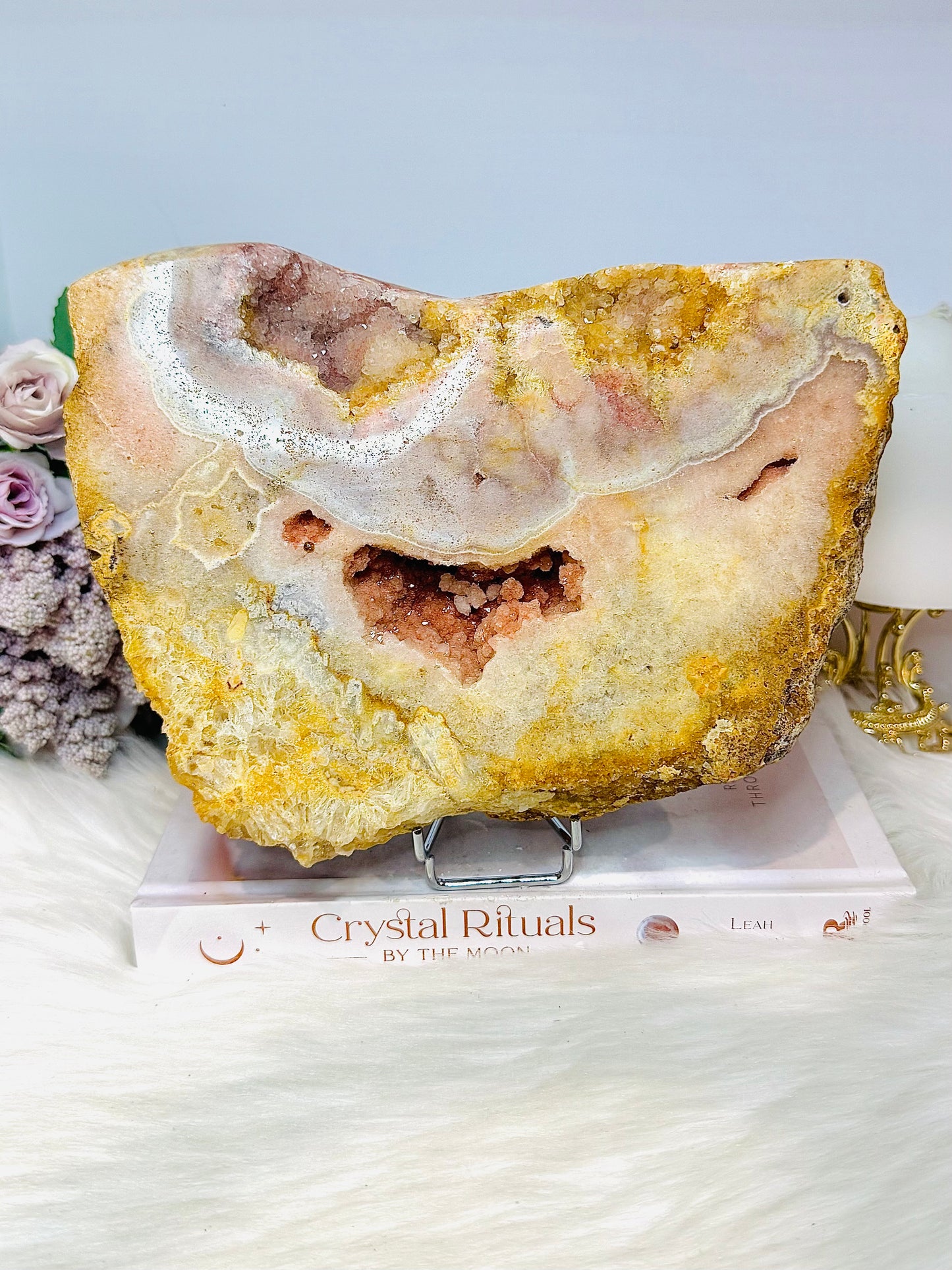 Chunky Pink Amethyst Druzy Slab On Stand 21cm 1.8KG