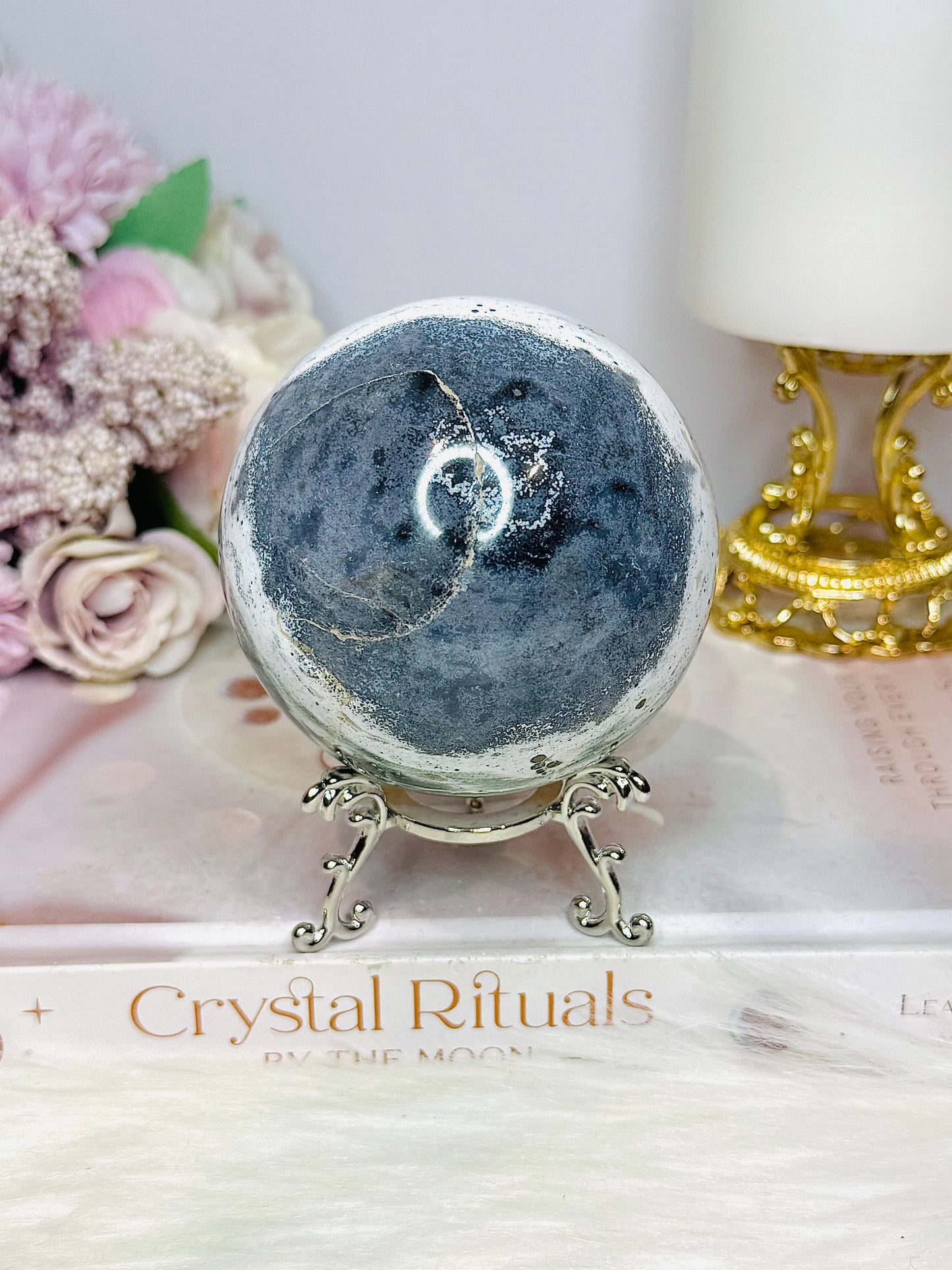 Large Ocean Jasper Sphere on Stand 489g