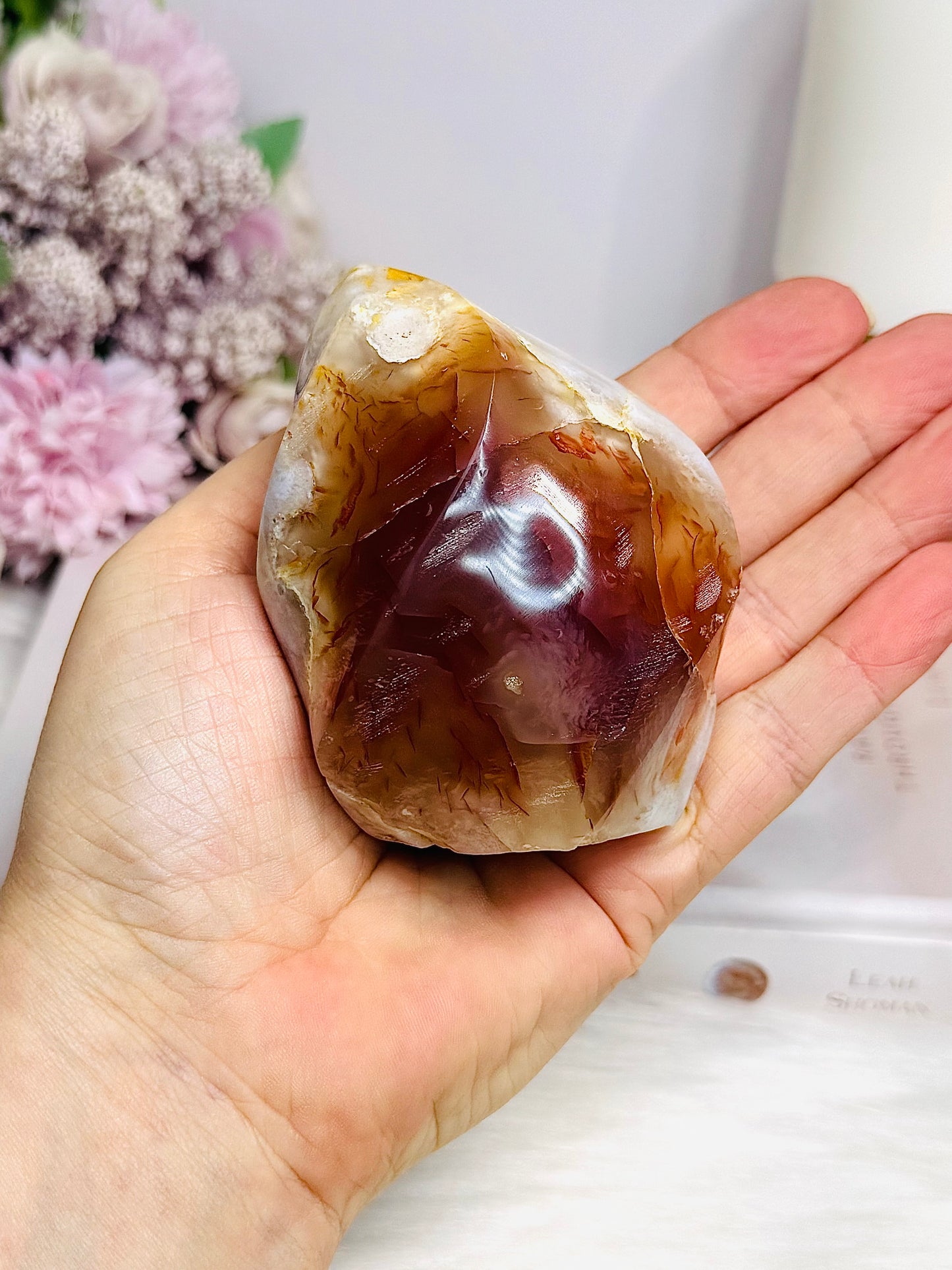 Chunky Flower Agate Carved Flame 8cm 315g