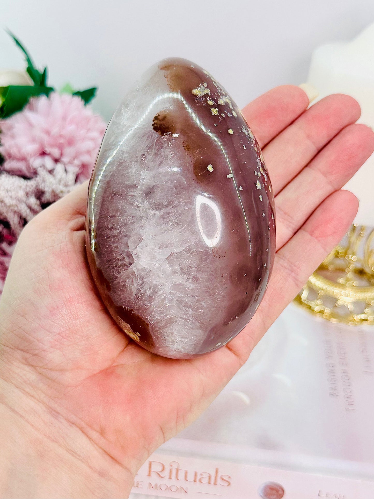 Large 503gram Druzy Agate Carved & Polished Egg On Stand From Brazil