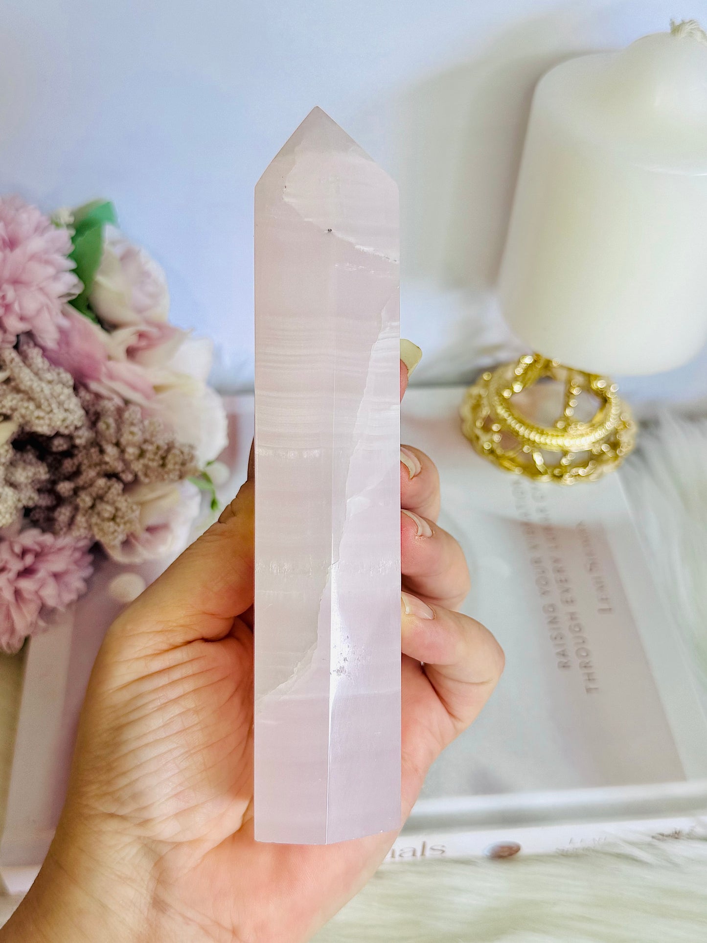 UV Reactive Pink Mangano Calcite Tower | Generator 16cm