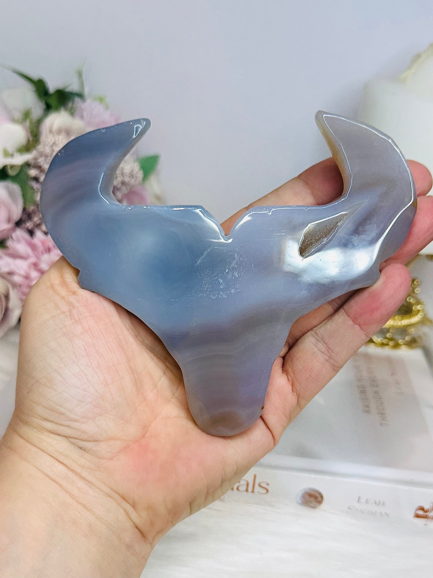 Druzy Agate Carved Bull Head On Stand 12cm