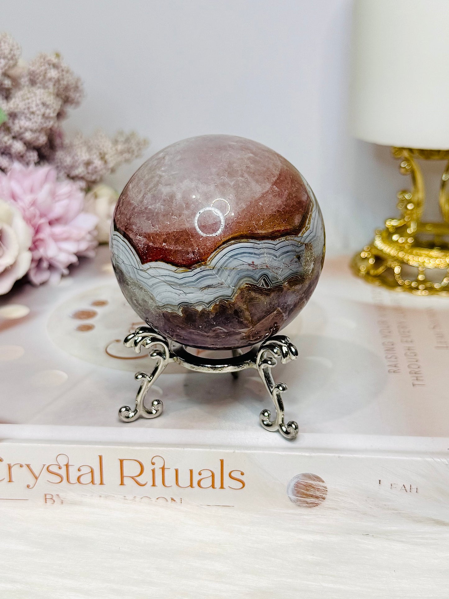 Large Crazy Lace Agate Sphere on Stand 378g