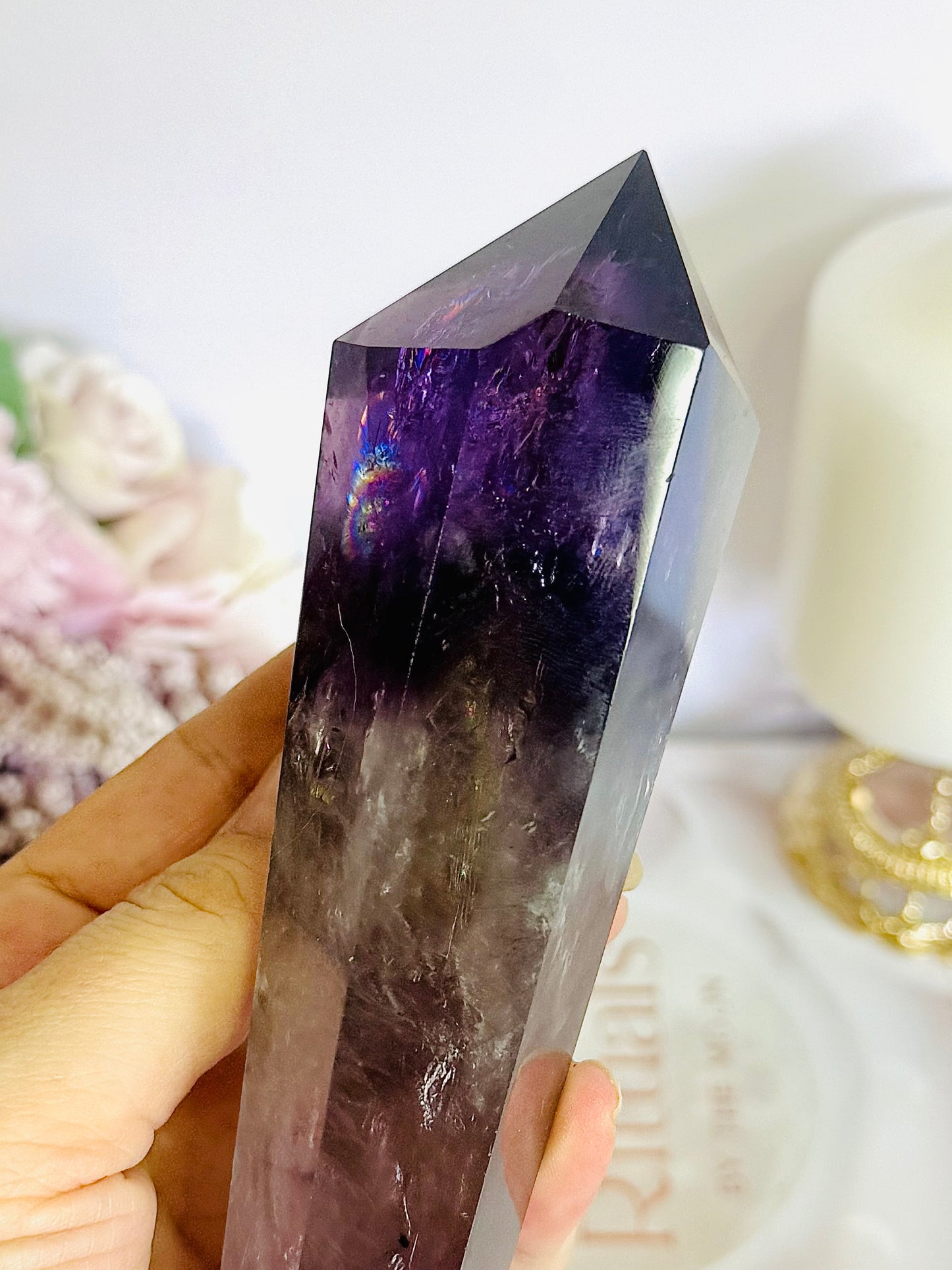 Wow!!! High Grade Large Amethyst Dragon Tooth Phantom Wand With Stunning Rainbows 18cm