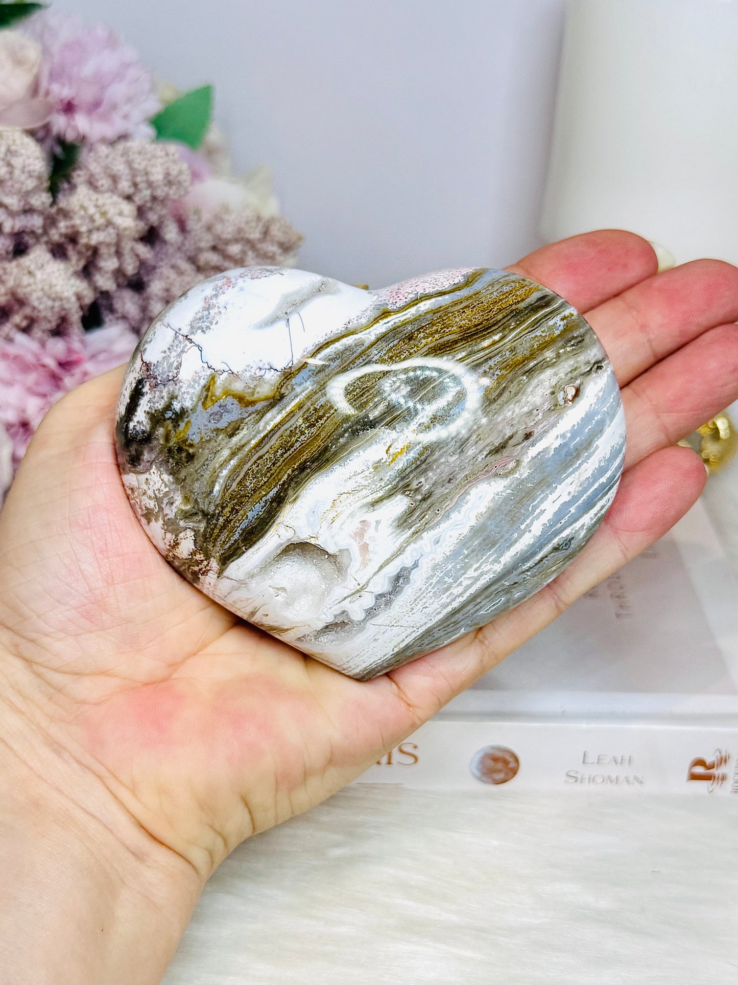 High Grade Druzy Ocean Jasper Carved Puffy Heart 385g