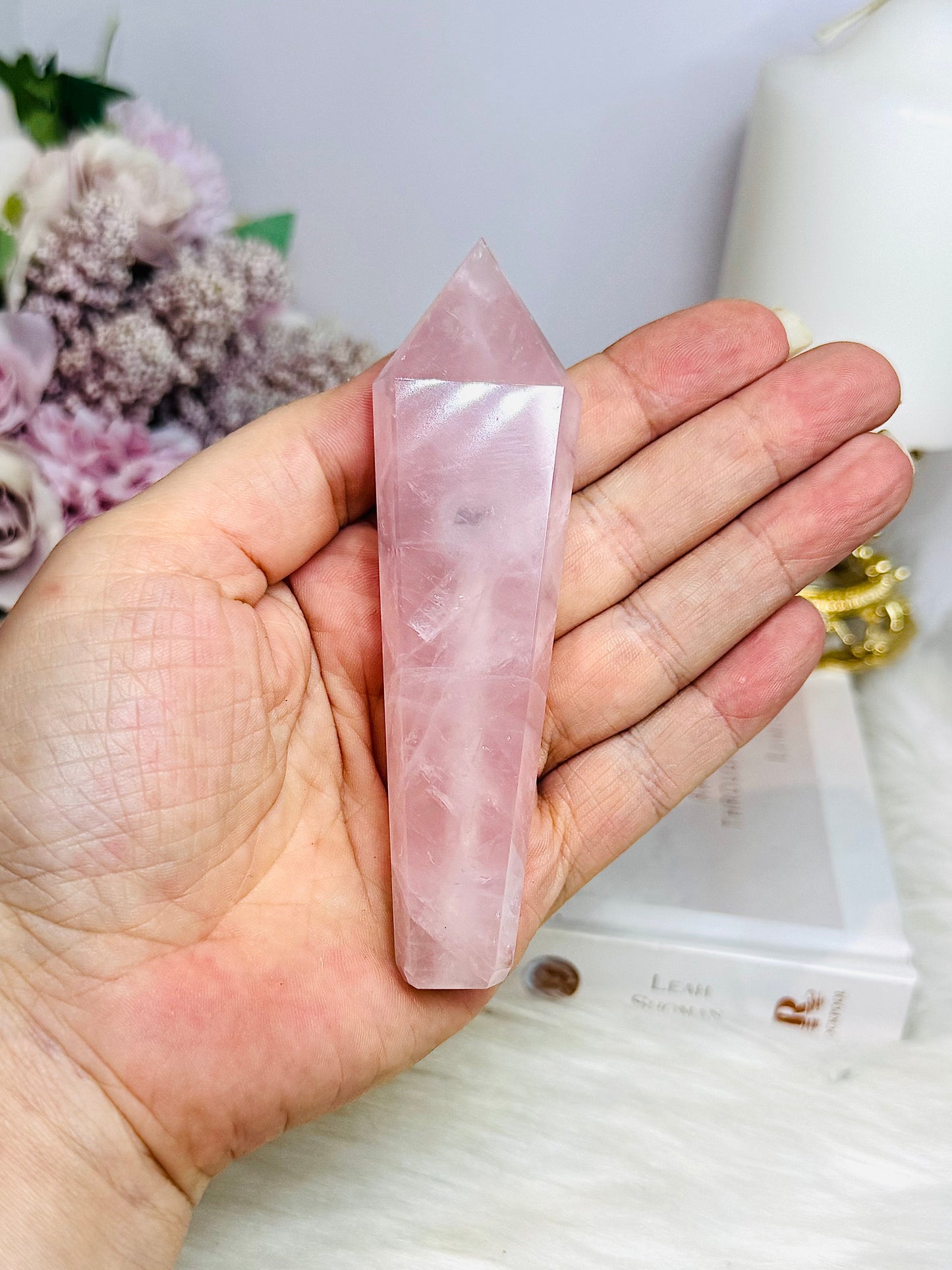 Rose Quartz Carved Pipe 11cm
