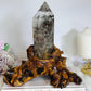 Stunning Large High Grade Garden Quartz | Lodolite Tower on Timber Base 1.02KG 21cm