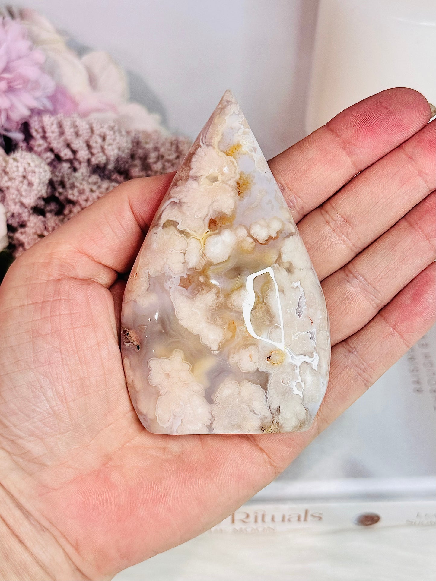 Gorgeous 9cm Natural Flower Agate Carved Flame | Freeform