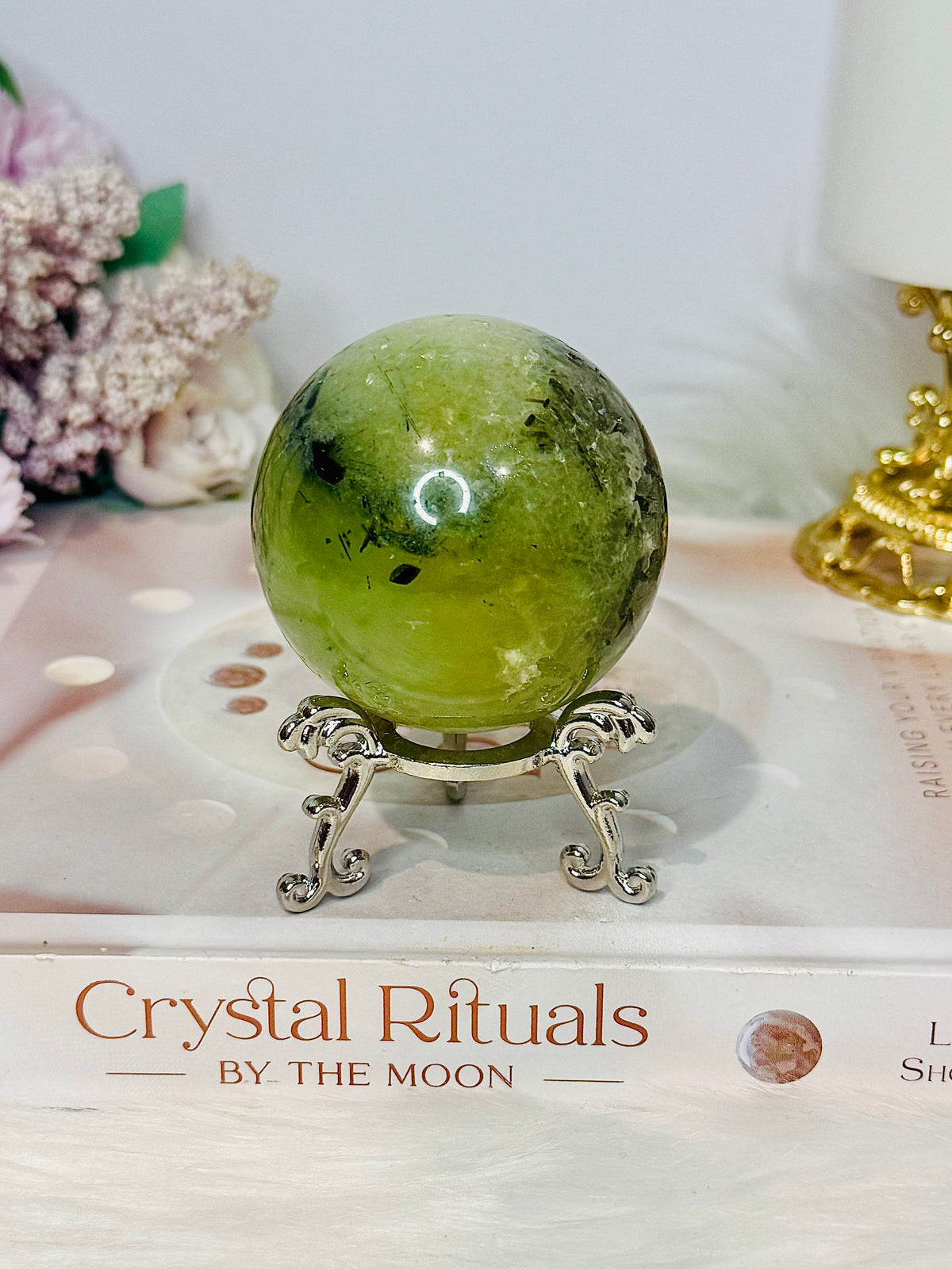 Druzy Prehnite Sphere on Stand 269g
