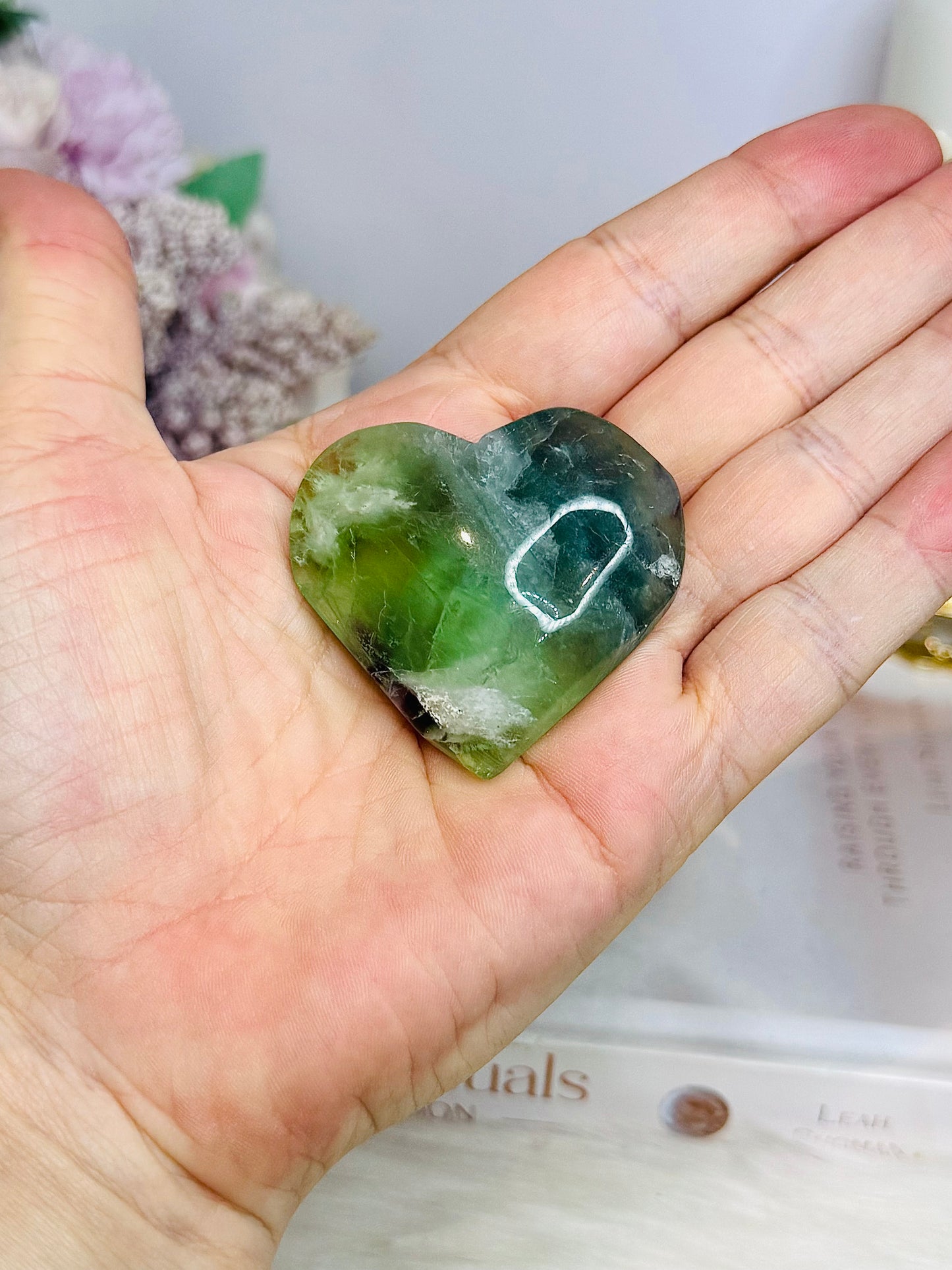 Green Feather Fluorite Heart 5cm