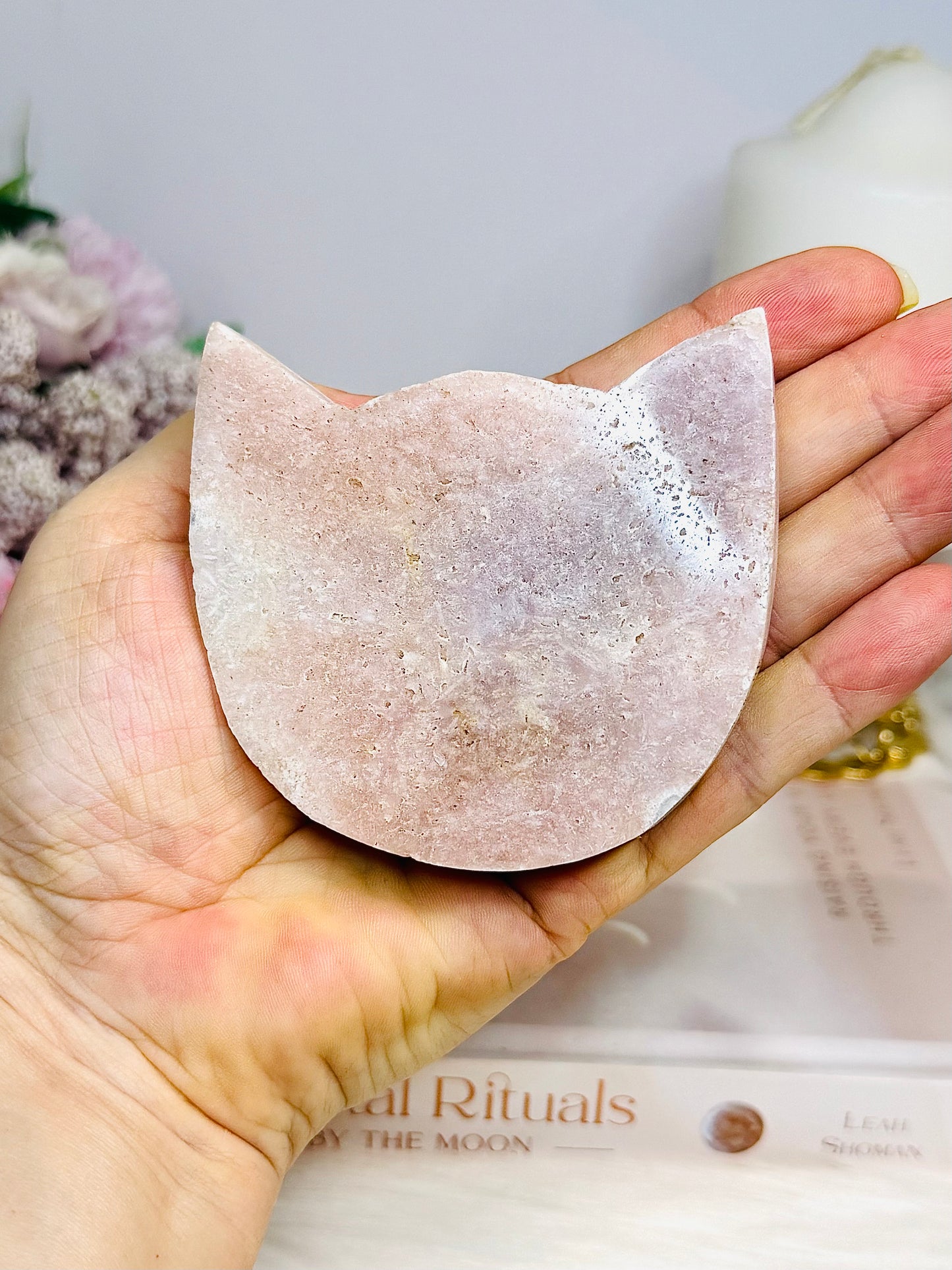 Druzy Pink Amethyst Cat Face On Stand 8cm