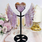 Crazy Lace Amethyst Carved Heart with Angel Wings on Stand 19cm