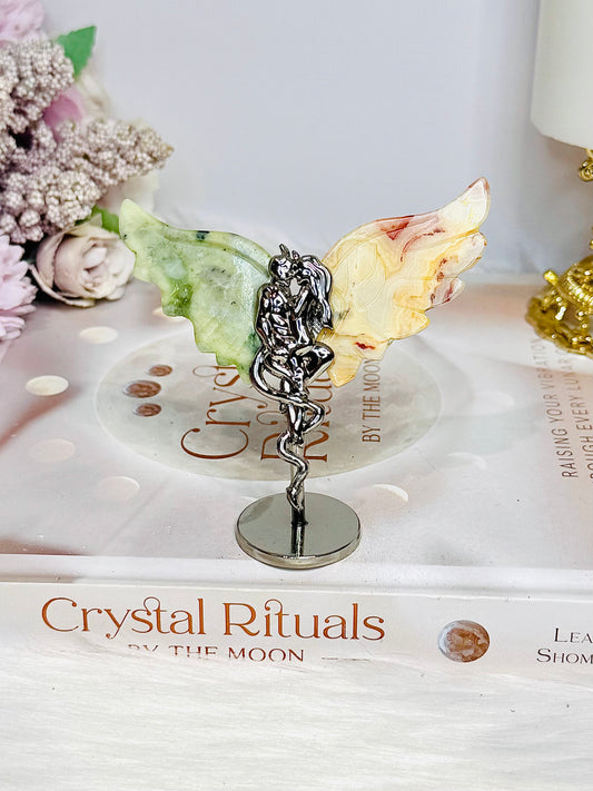 Green Jasper X Crazy Lace Agate Devil & Angel Wings 8cm