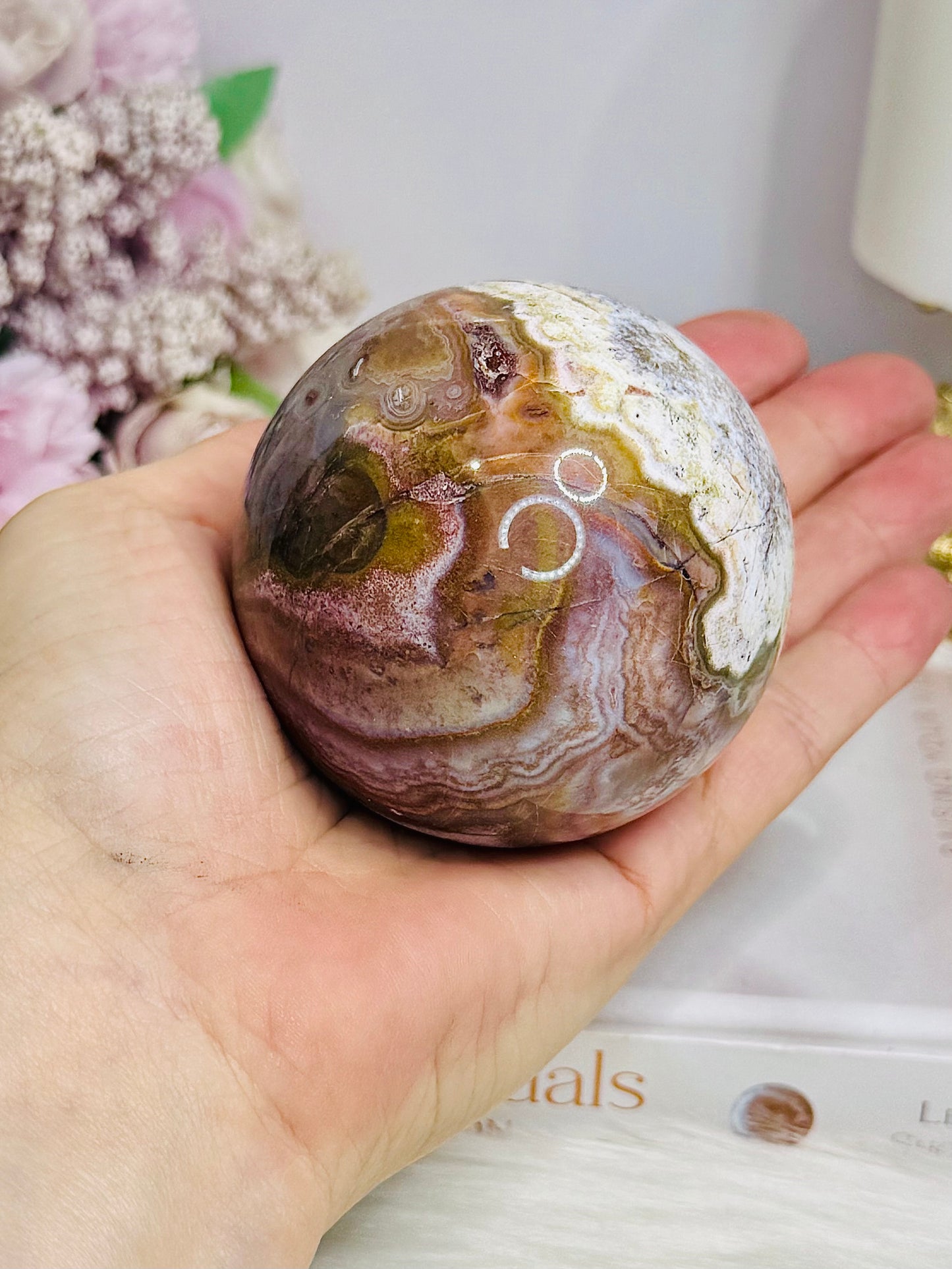 Large Mexican Crazy Lace Agate Druzy Sphere on Stand 376g