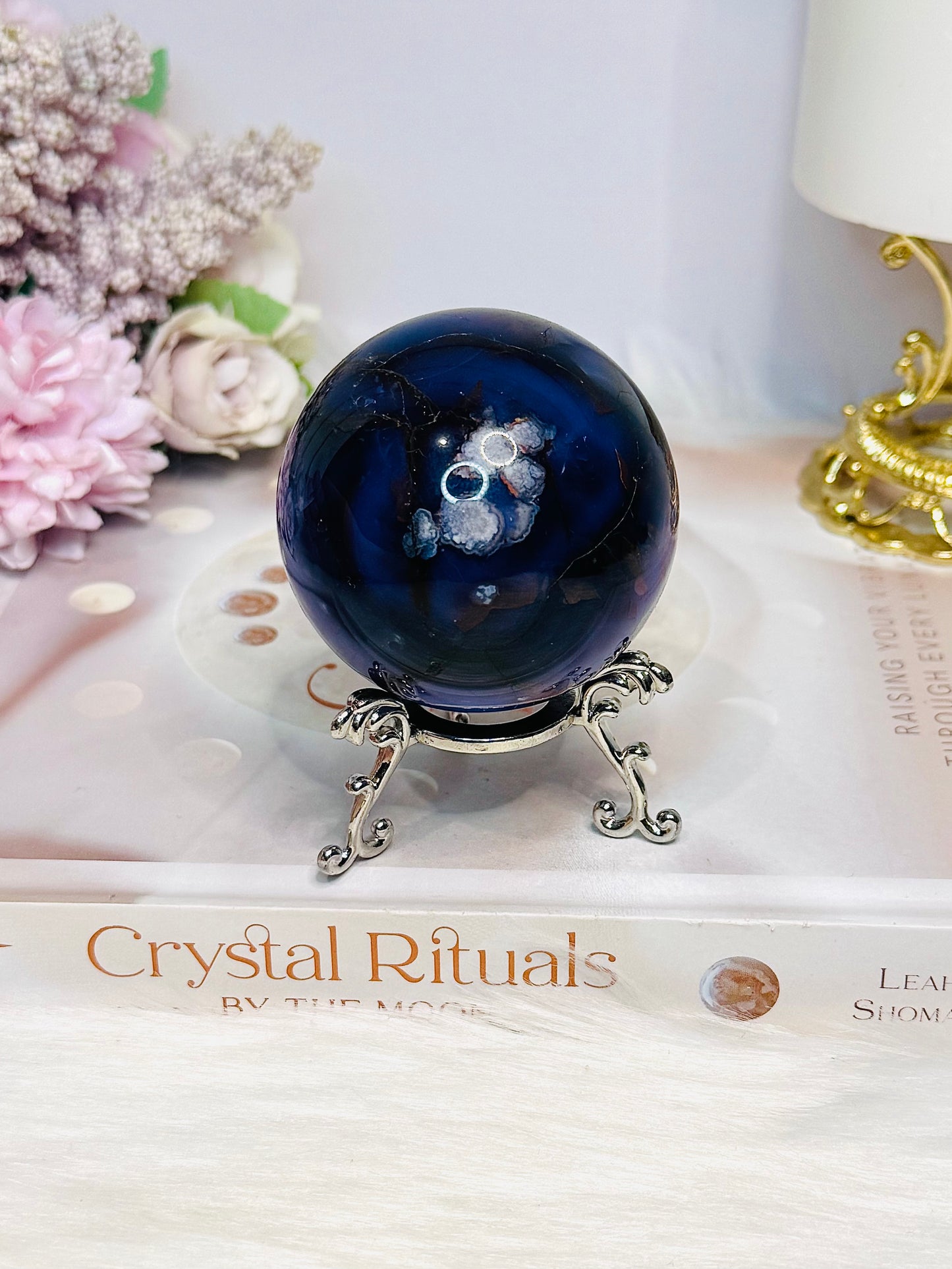 High Grade Blue Agate Sphere on Stand 250g