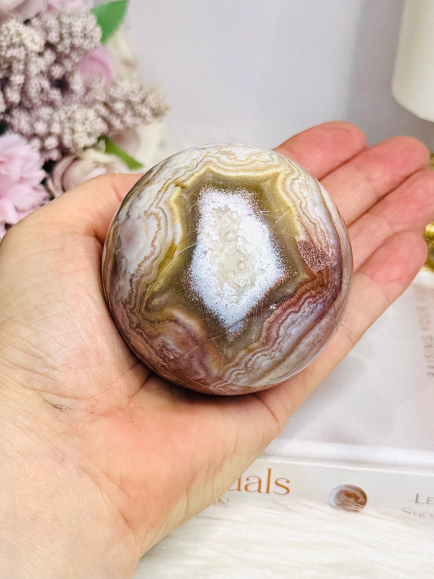 Large Mexican Crazy Lace Agate Druzy Sphere on Stand 376g