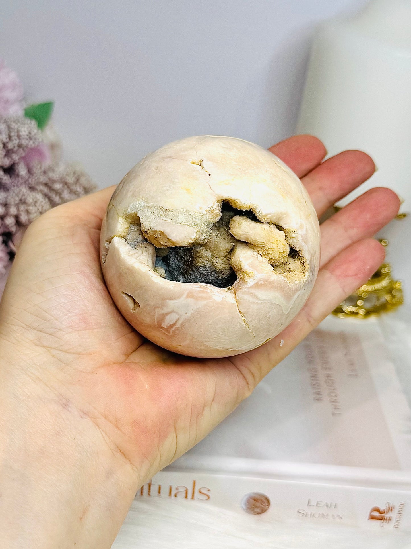 Large Druzy Pink Amethyst Sphere on Stand 414g