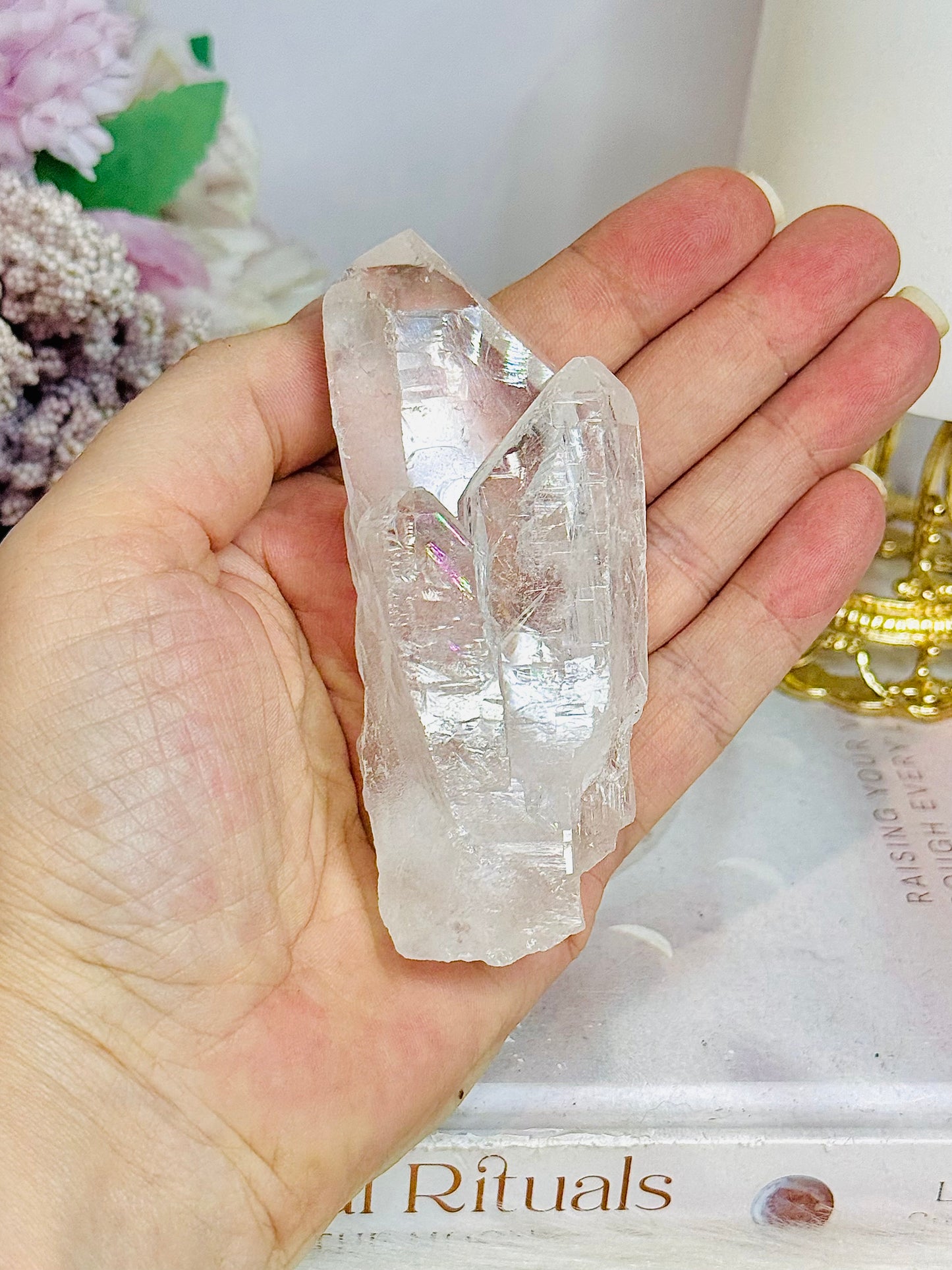 High Grade Clear Quartz Cluster Point with Rainbows 9cm