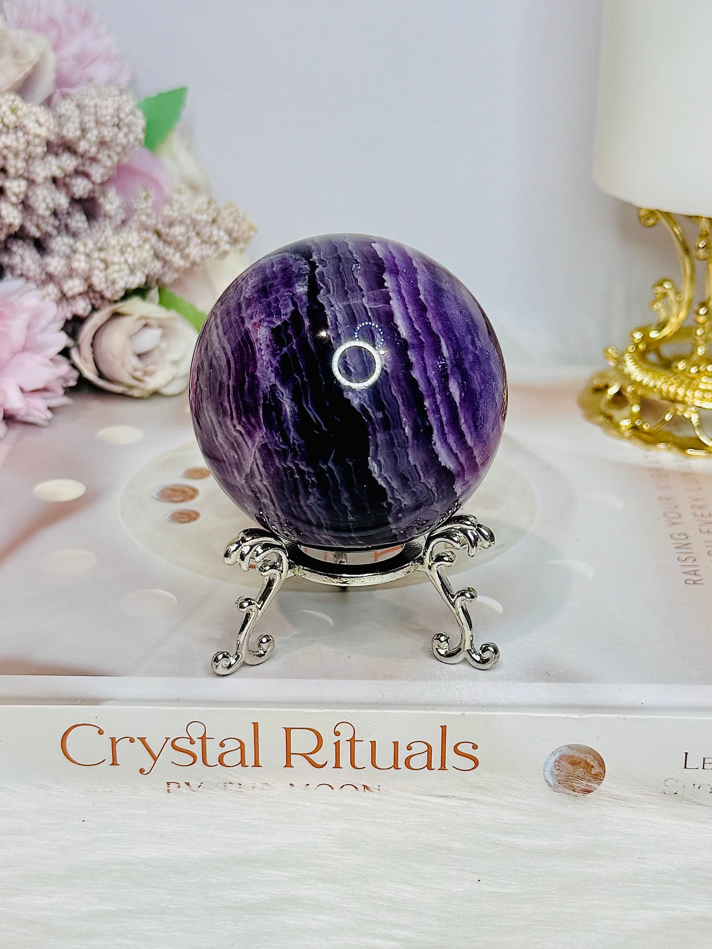 High Grade Purple Fluorite Sphere On Stand 340g