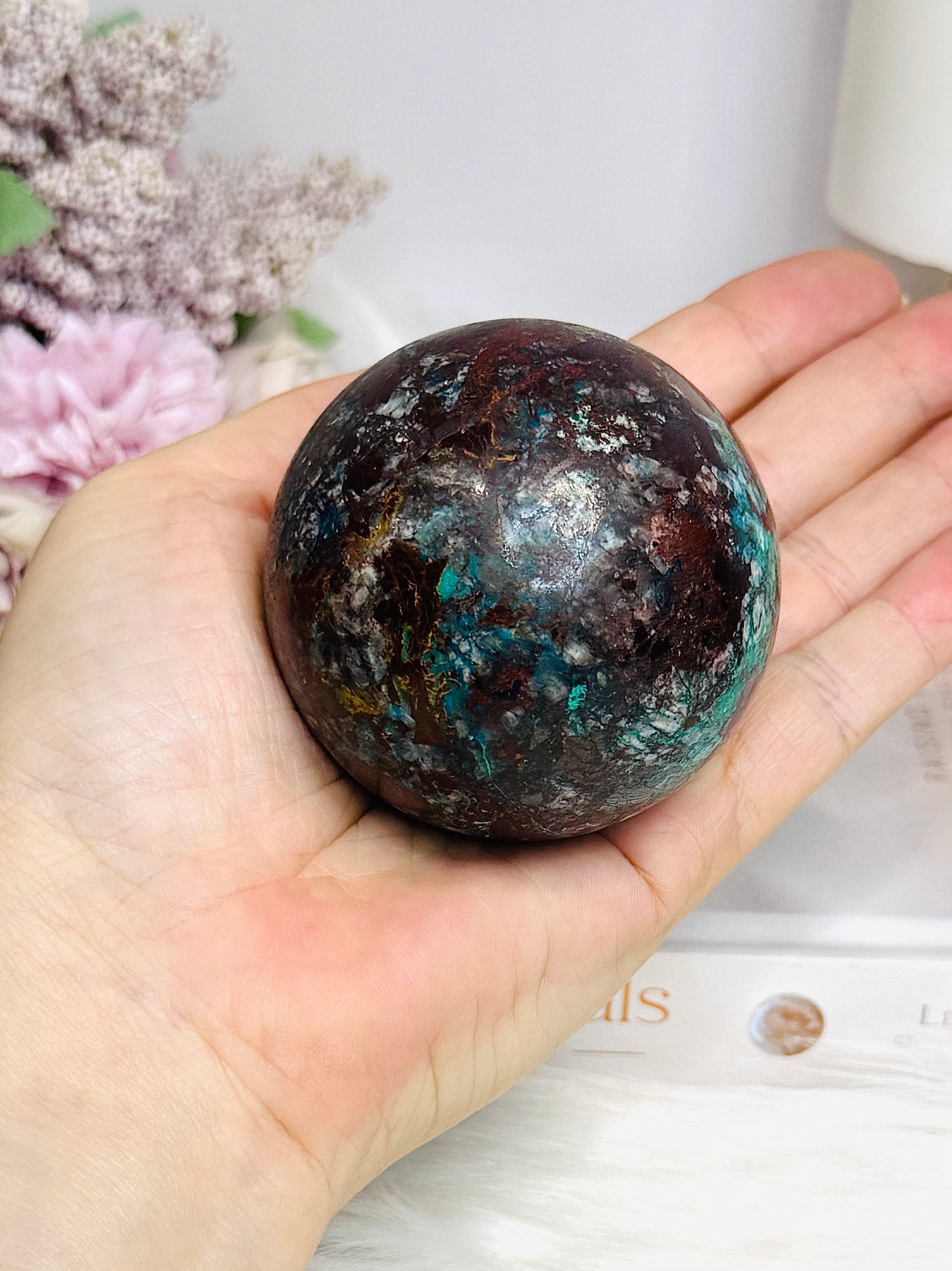 Large Natural Chrysocolla Sphere on Stand 327g