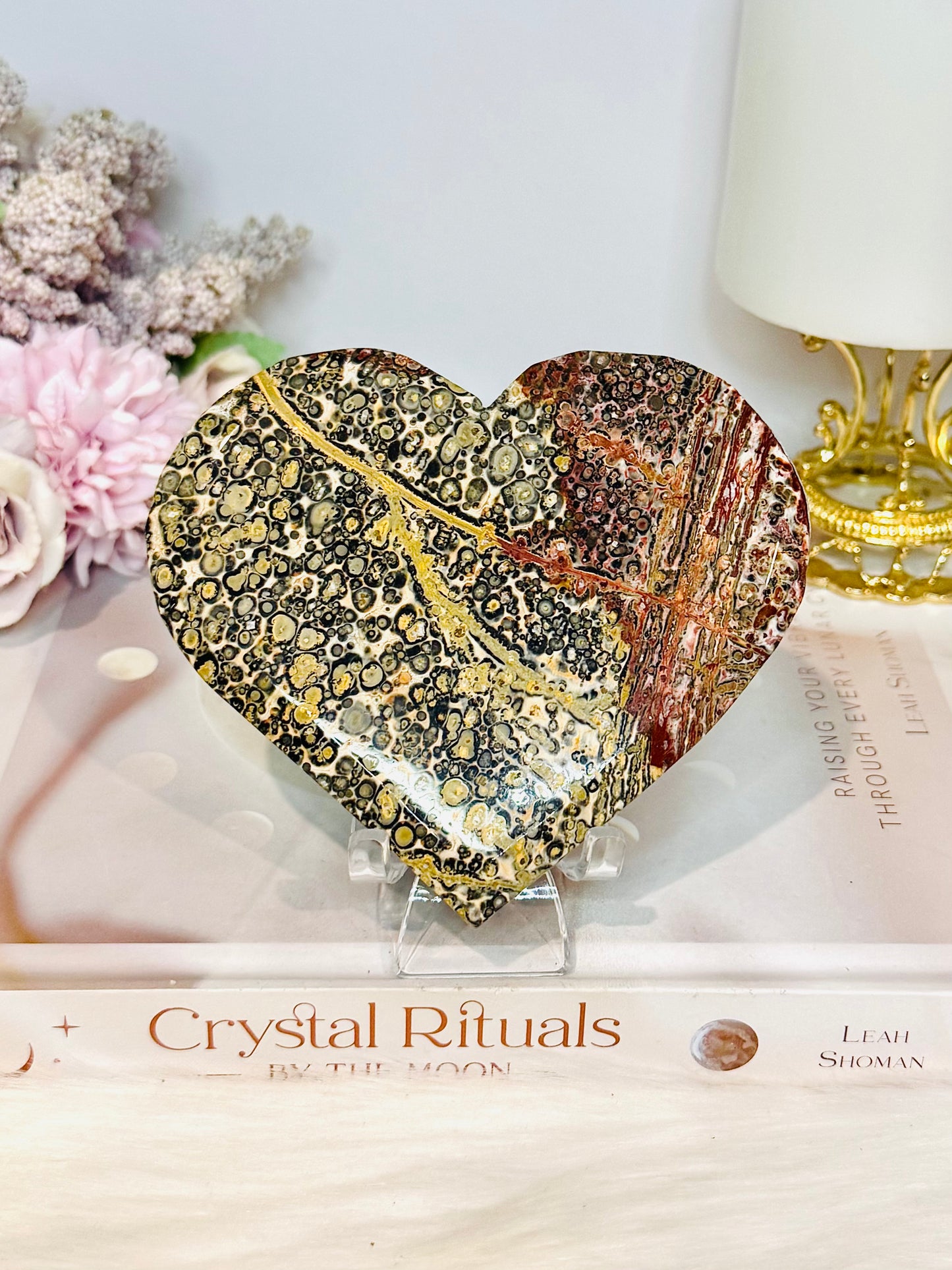 Large Leopardskin Jasper Heart on Stand 11cm