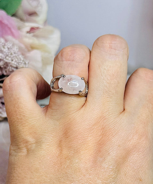 Silver Rose Quartz Ring Size 7 In Gift Bag