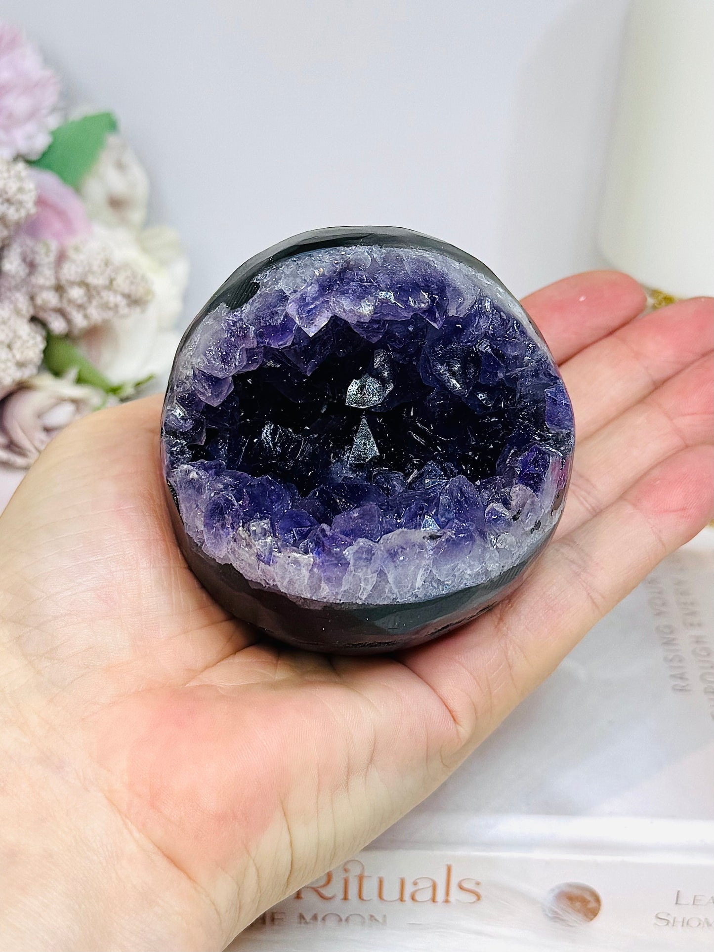 Large Druzy Amethyst Sphere on Stand 381g