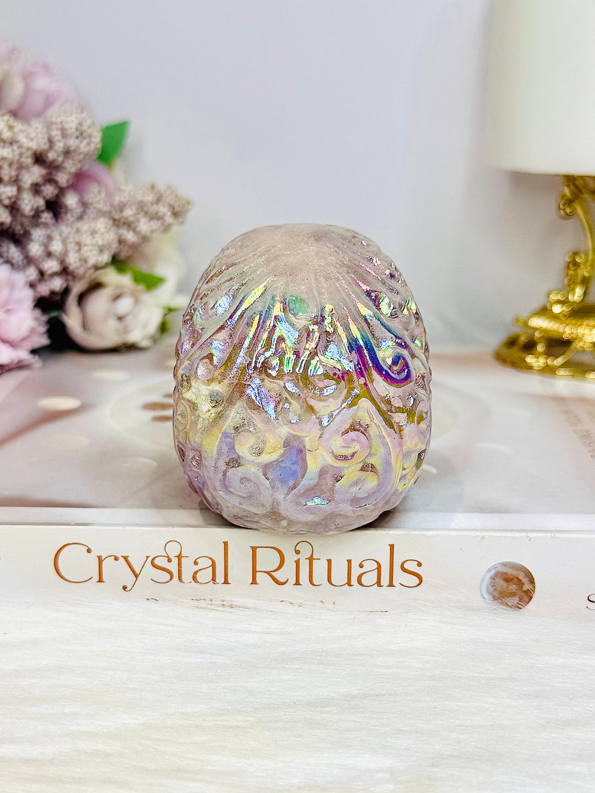 Angel Aura Rose Quartz Filigree Skull 8.5cm 349g