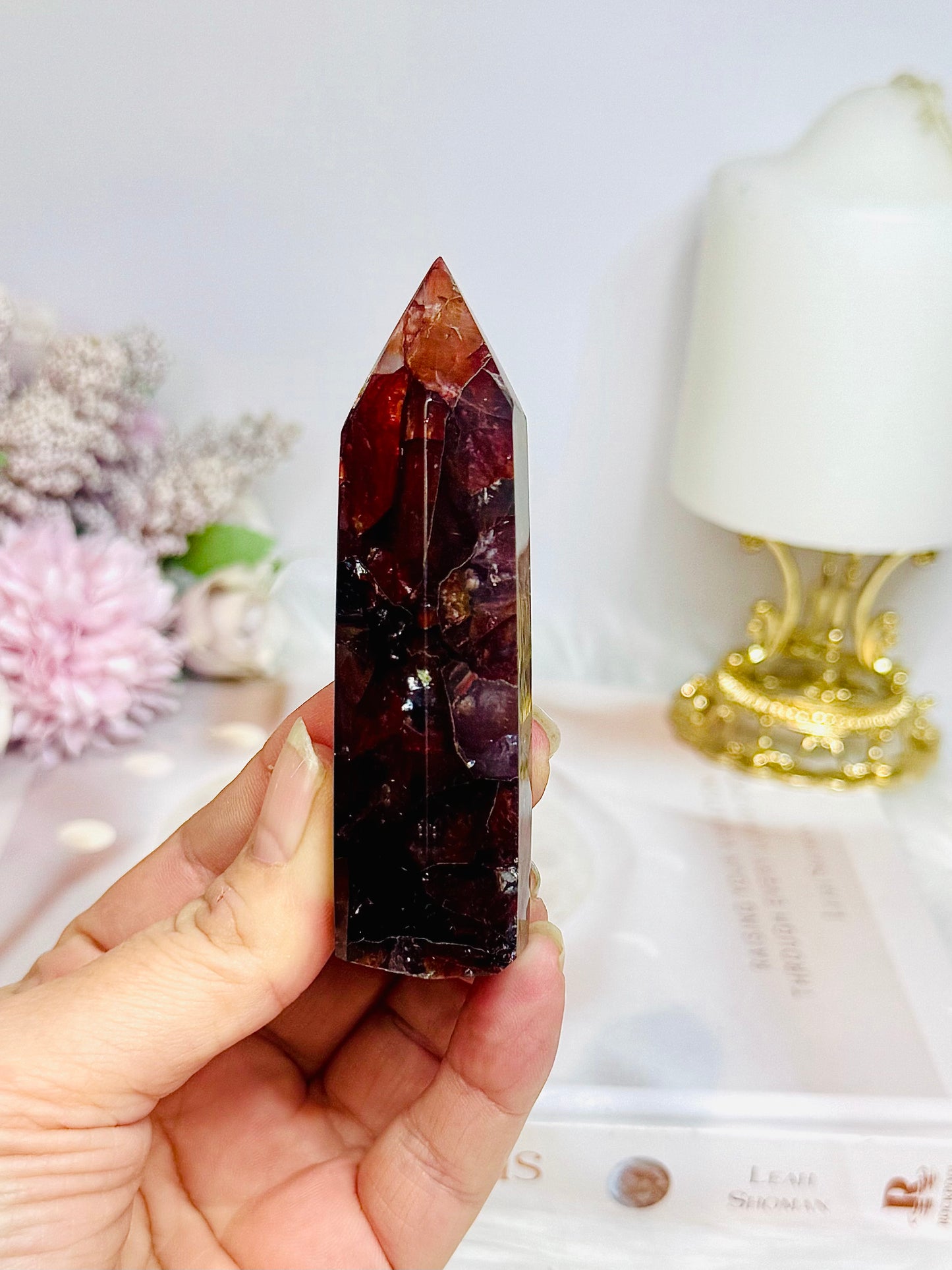 High Grade Fire Quartz Tower with Rainbows 8.5cm