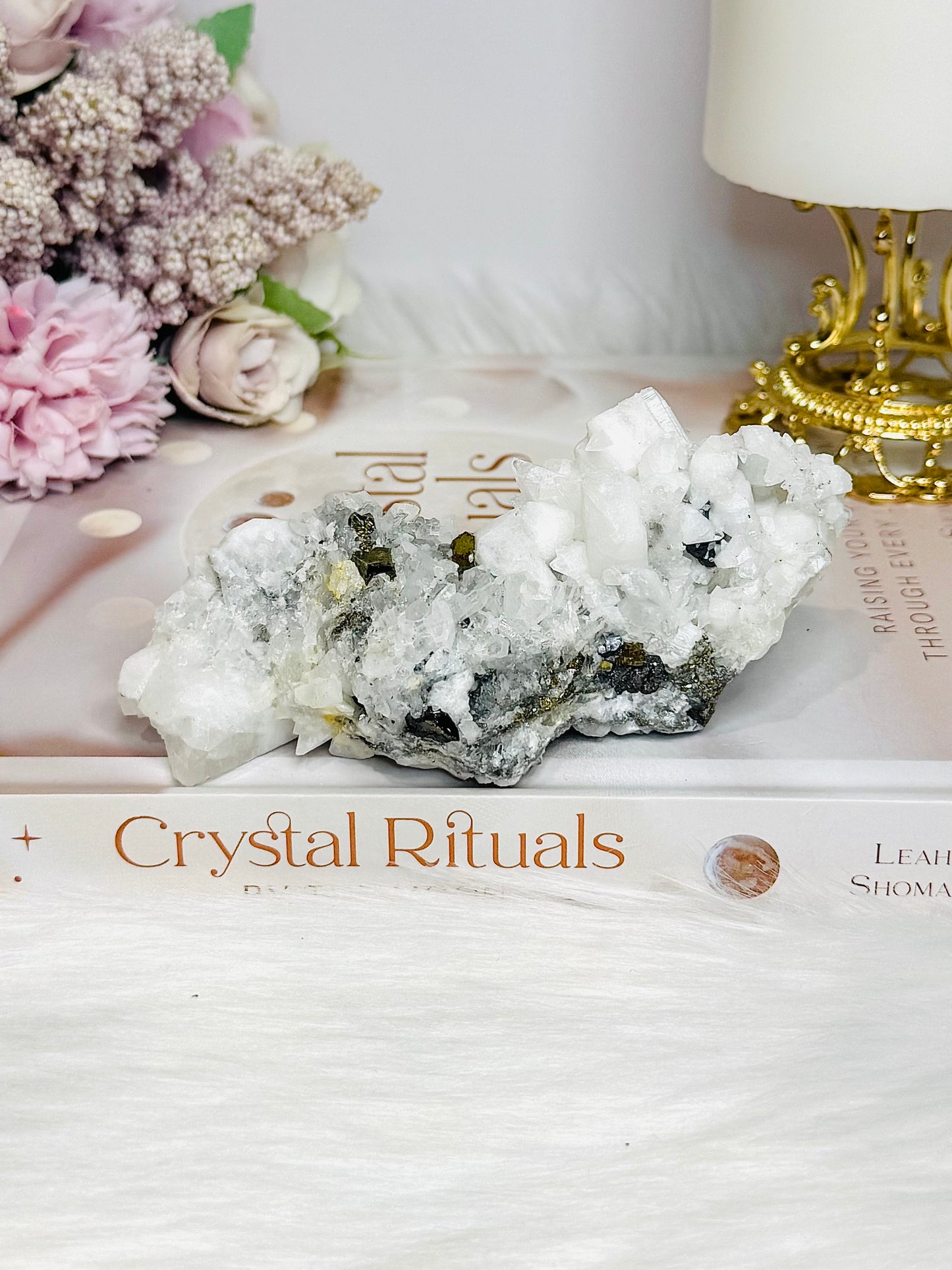 Natural Calcite Specimen with Pyrite & Black Tourmaline Inclusions 11.5cm 252g
