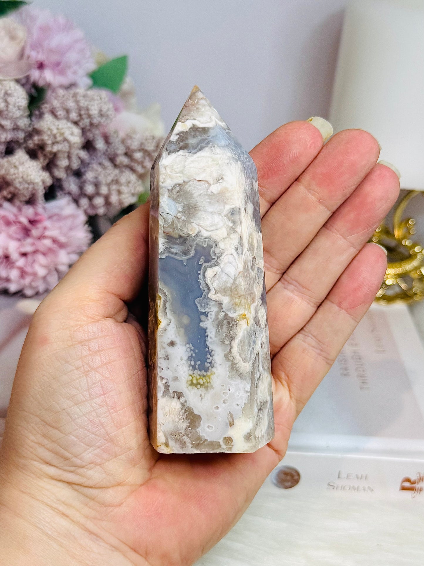 Blue Flower Agate Tower 11cm