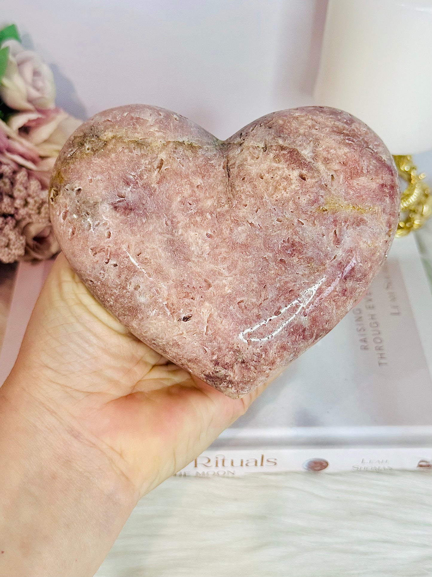 Large Pink Amethyst Chunky Heart On Stand 592gram