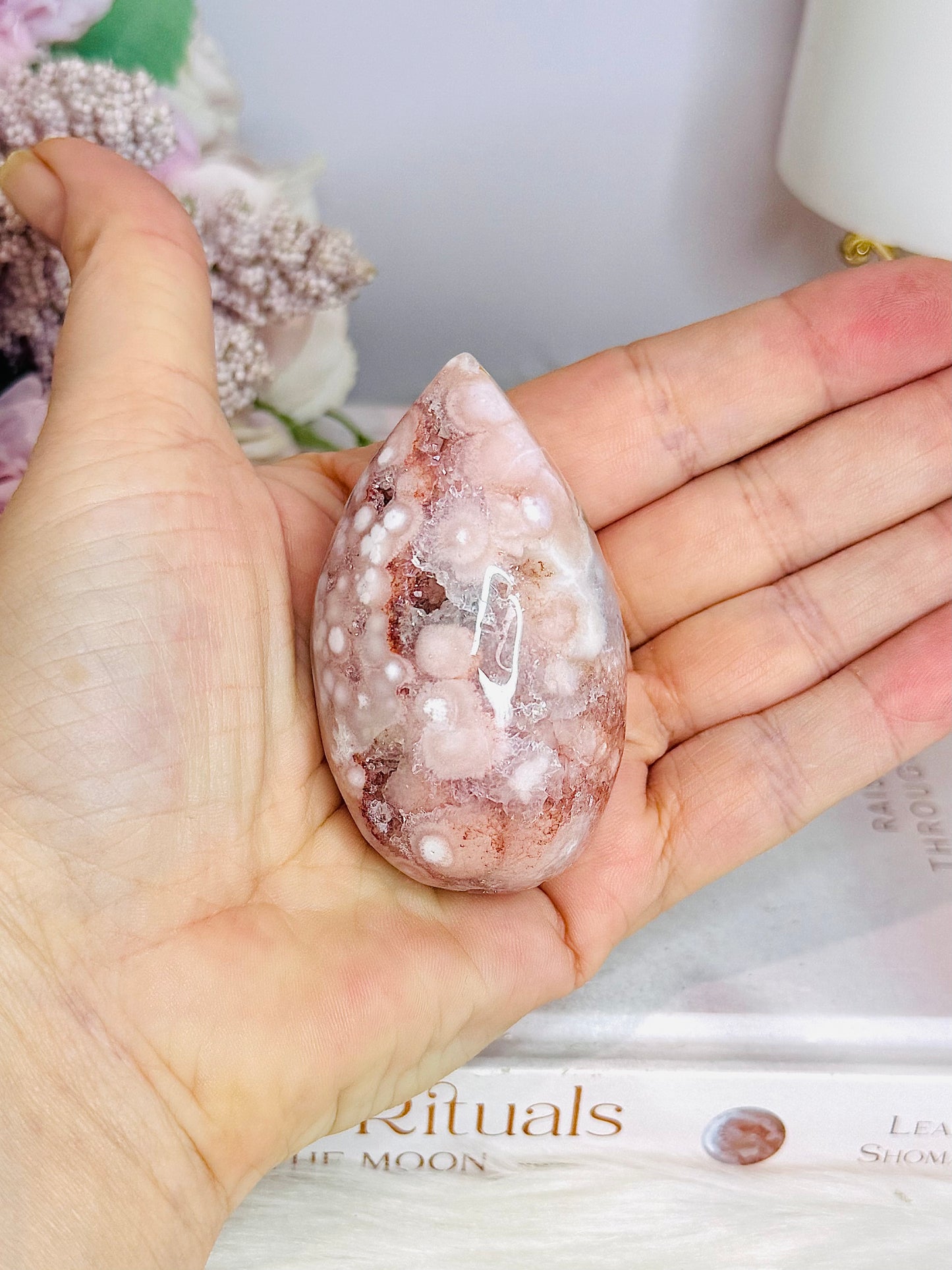 Flower Agate Druzy Egg On Stand 7cm