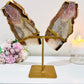 Huge 29.5cm (Inc Stand) Gorgeous Pink Amethyst Agate Wings On Gold Stand From Brazil