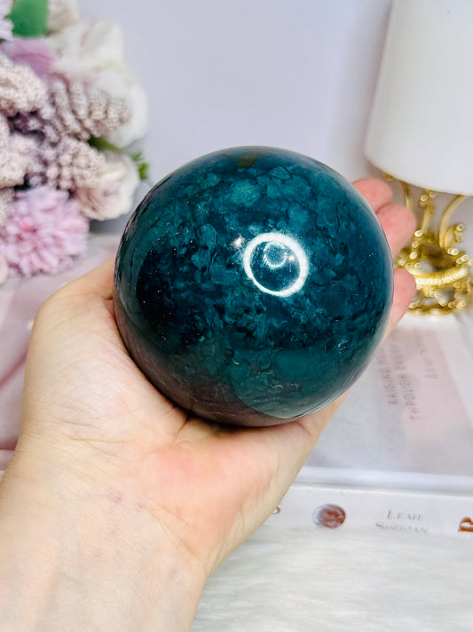 Large Ocean Jasper Sphere on Stand 678g