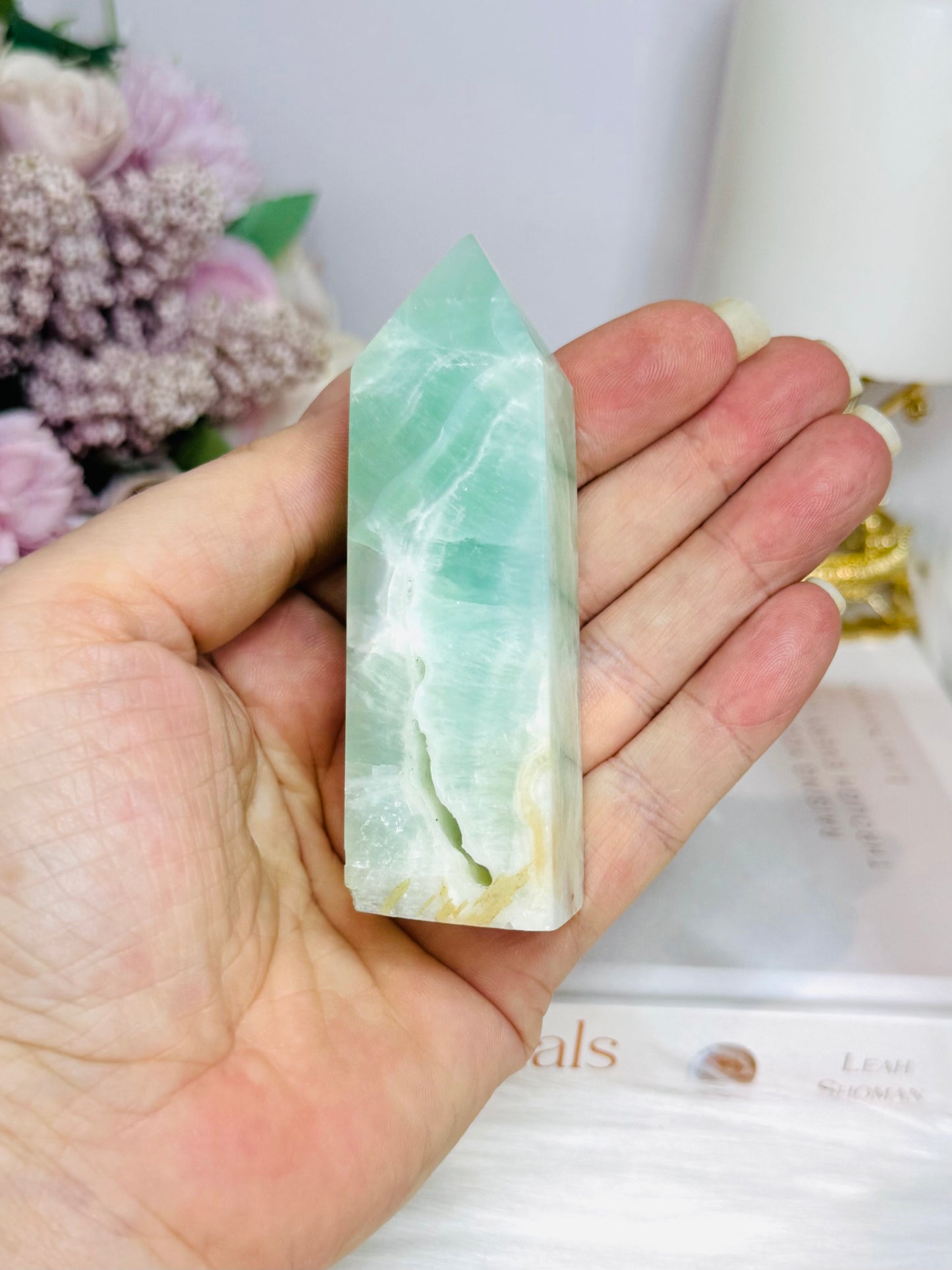 Pistachio Calcite Tower (Chip at bottom) 9cm