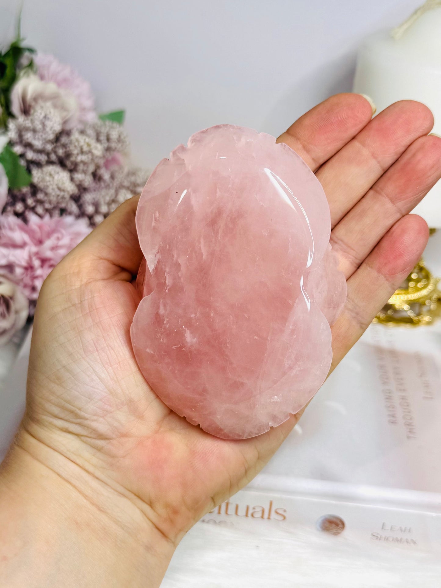Large Rose Quartz Carved Rose 10cm