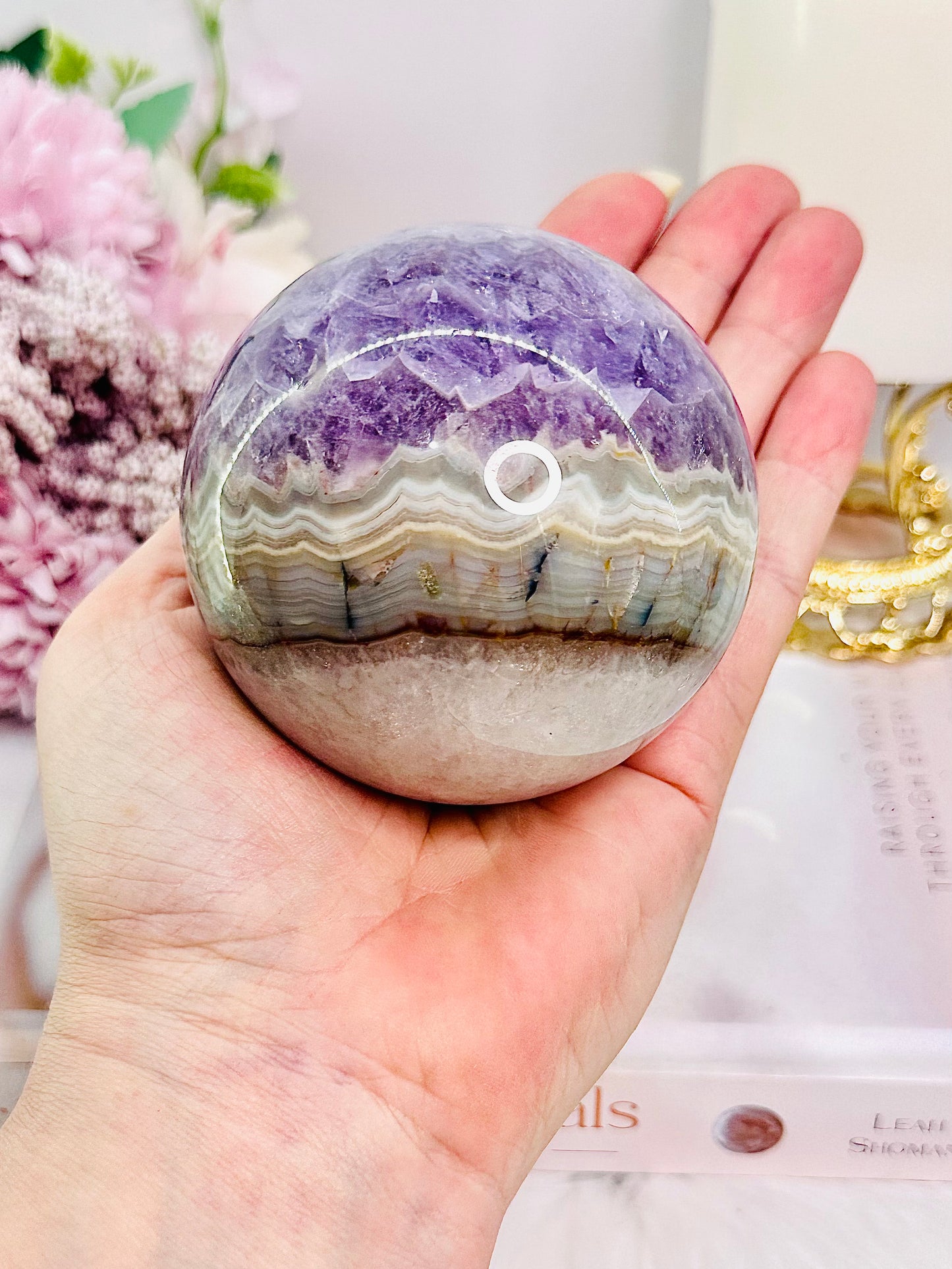 Absolutely Incredibly Stunning Large 584gram Amethyst X Agate Perfect Sphere on Silver Stand