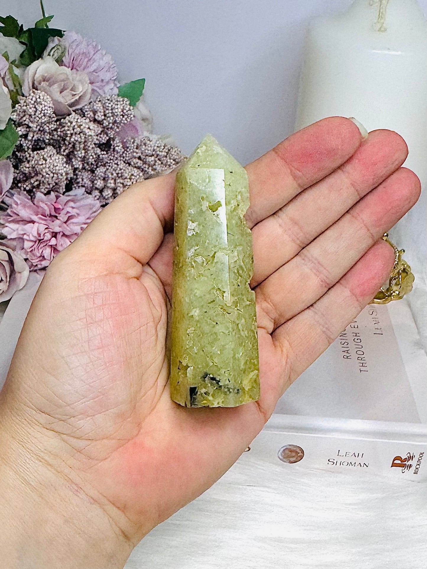 Natural Prehnite Tower | Point 8cm