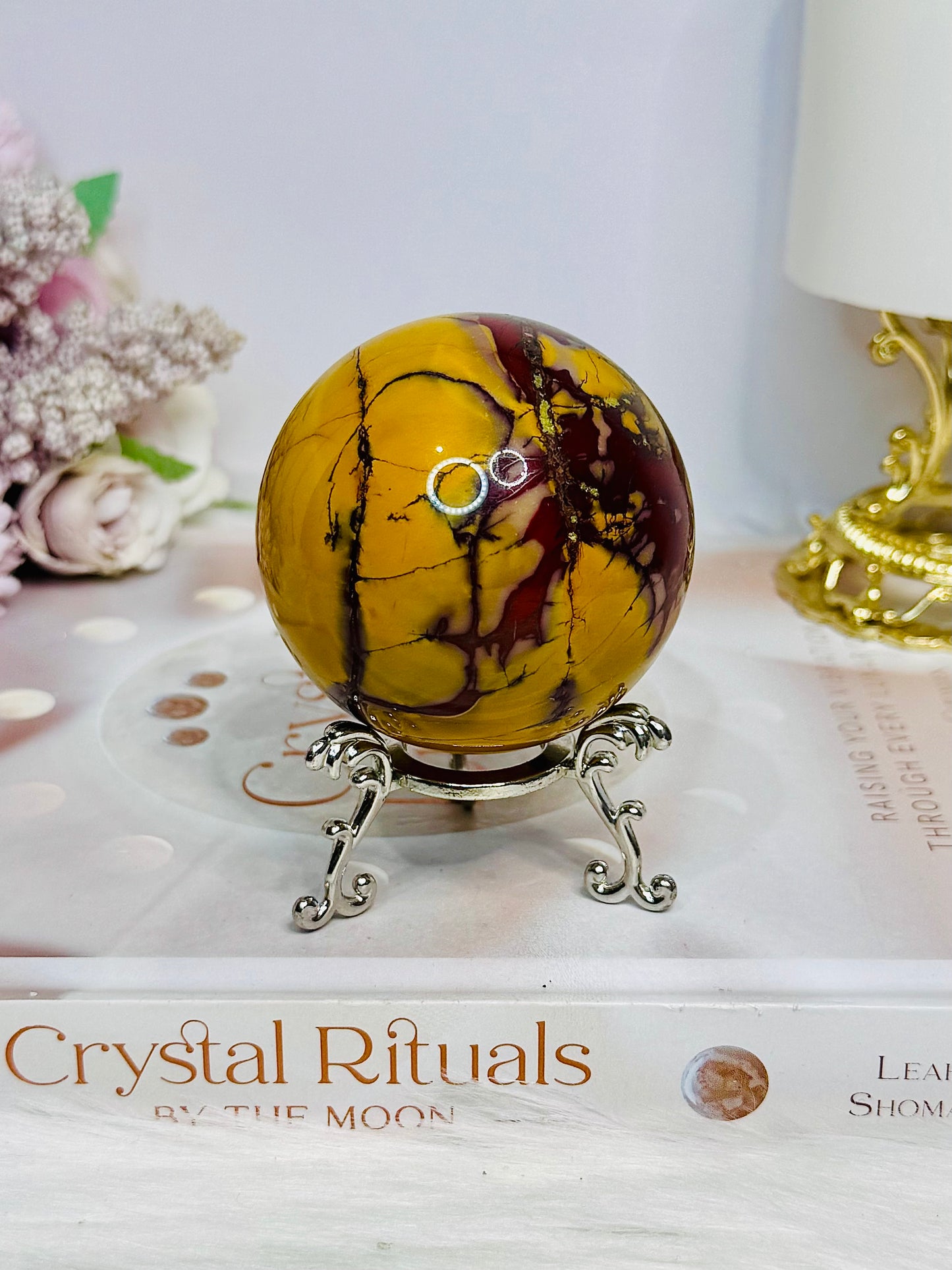 Large Mookaite Jasper Sphere on Stand 301g