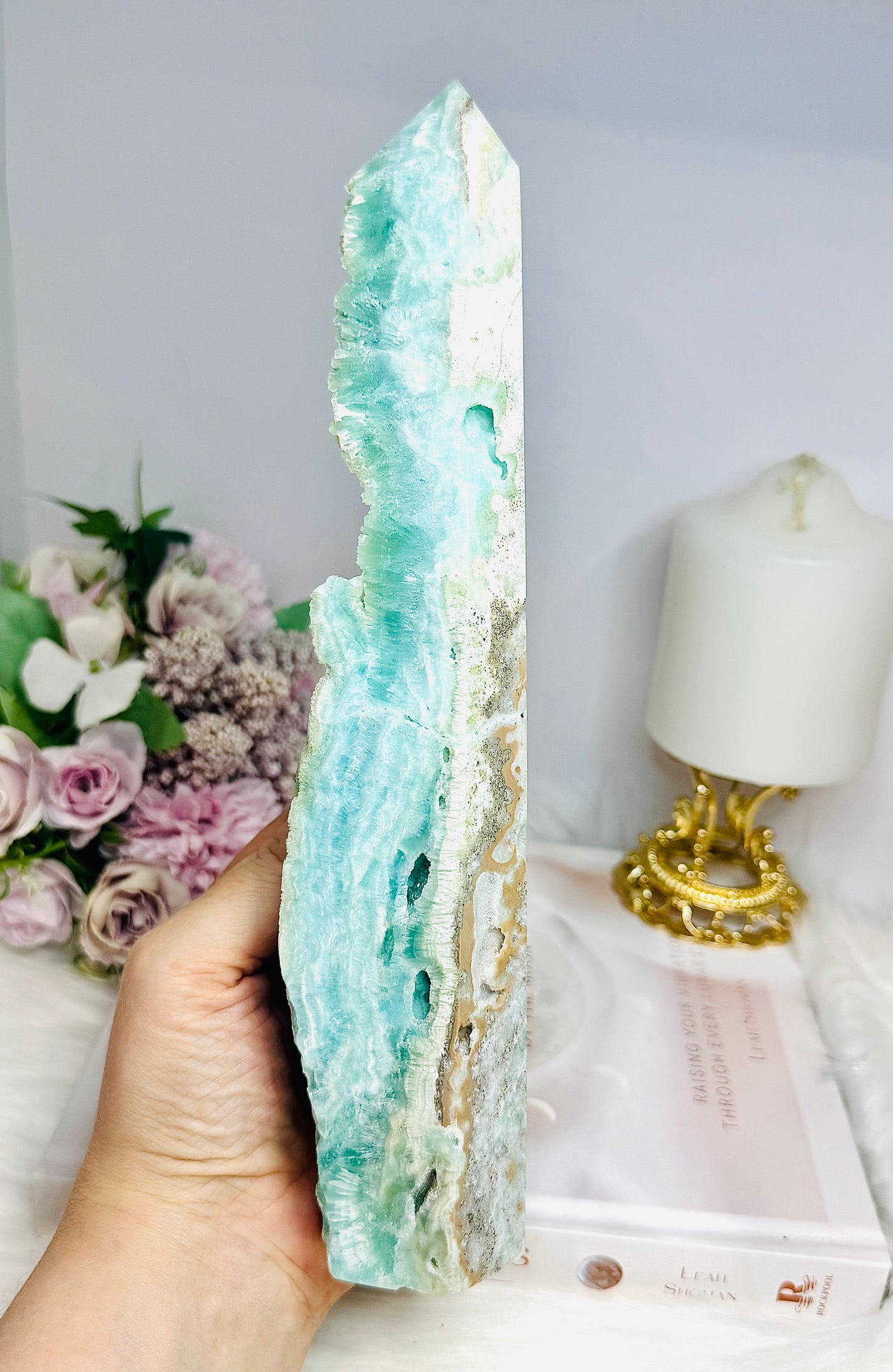 Large Blue Hemimorphite Druzy Tower 24cm