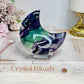 High Grade Rainbow Fluorite Moon On Stand 8.5cm