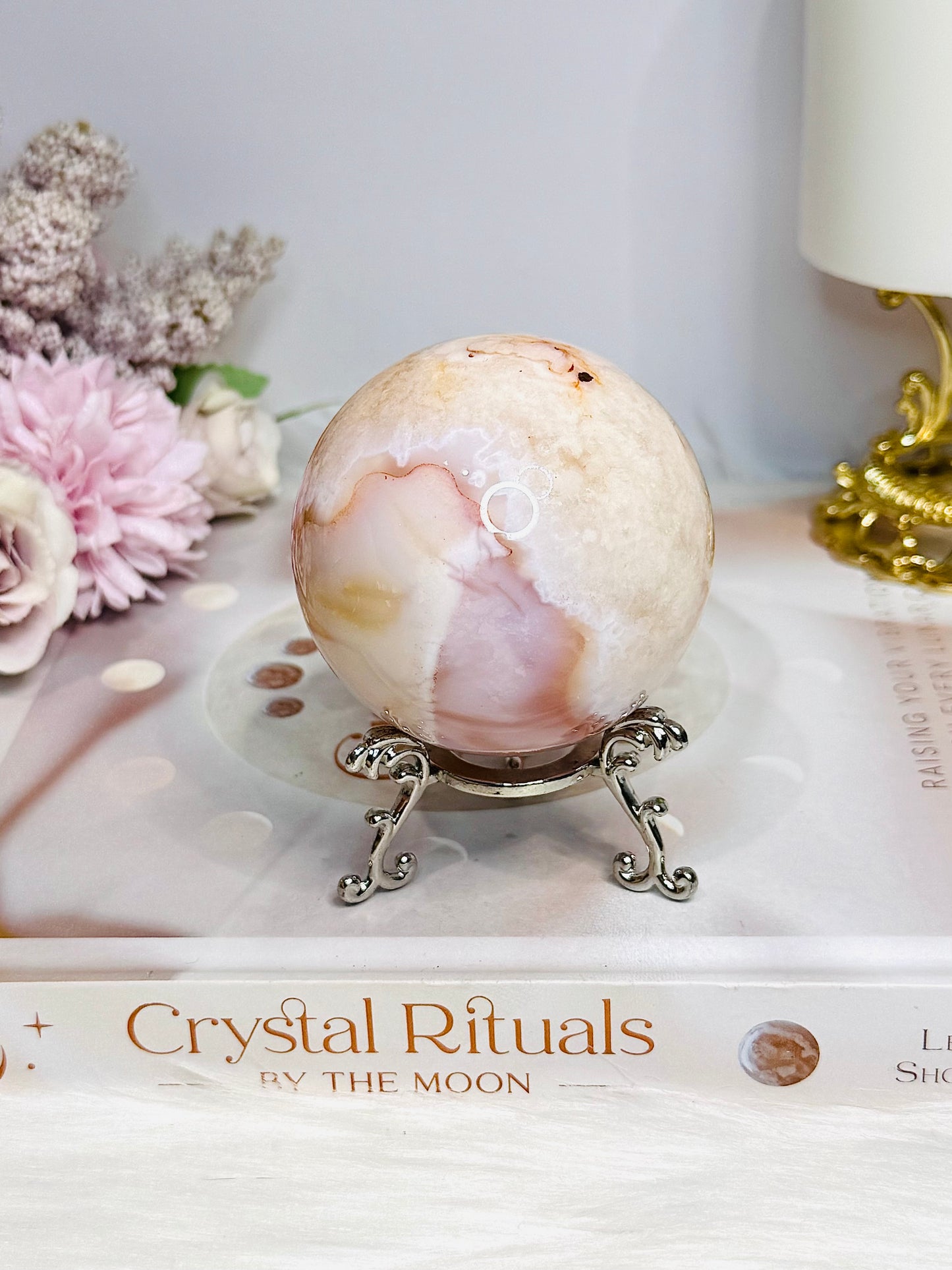 Flower Carnelian Large Sphere on Stand 327g